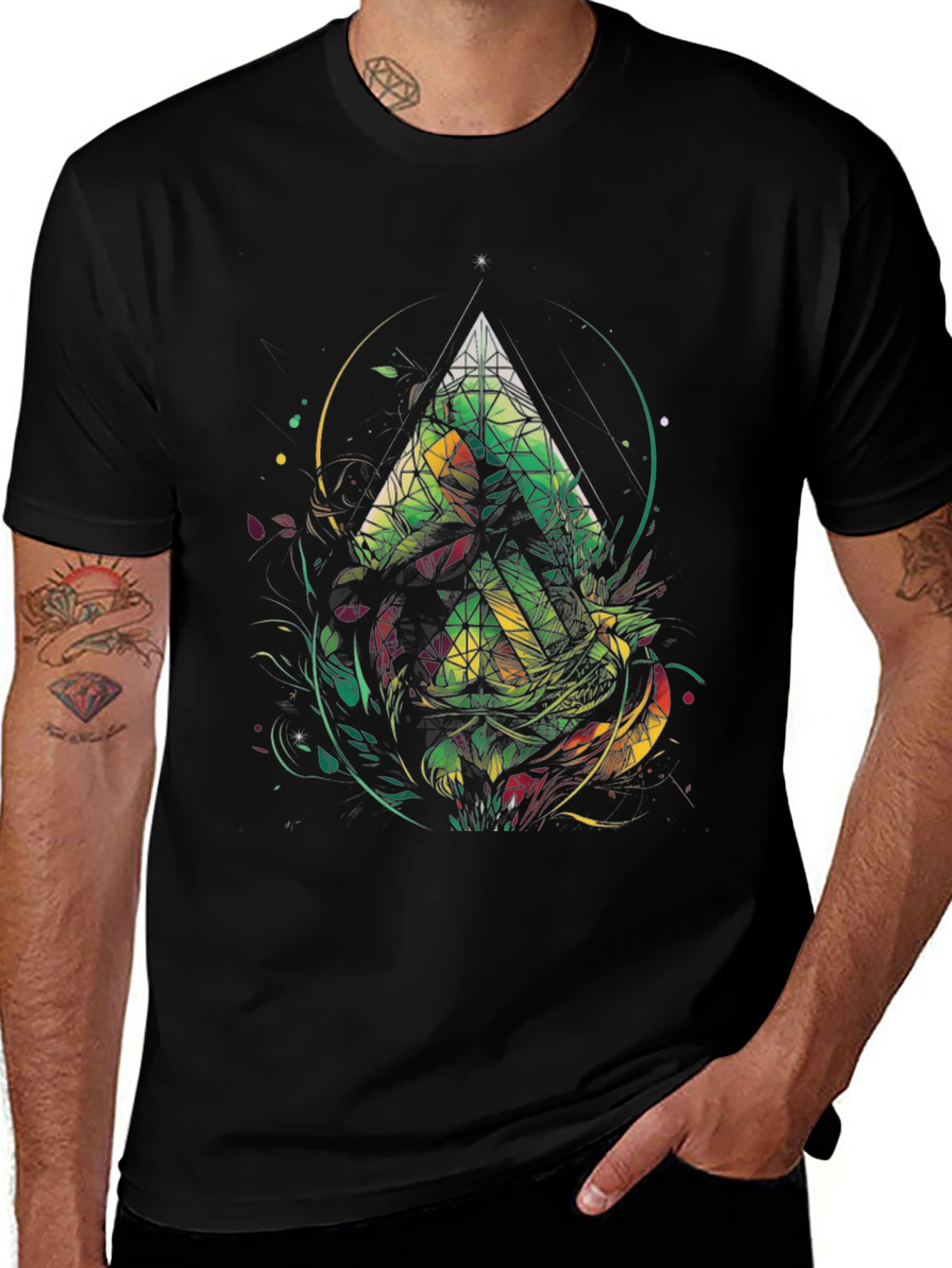 Variant 18 of Abstract Geometric Triangle Graphic Tee - Men's Black