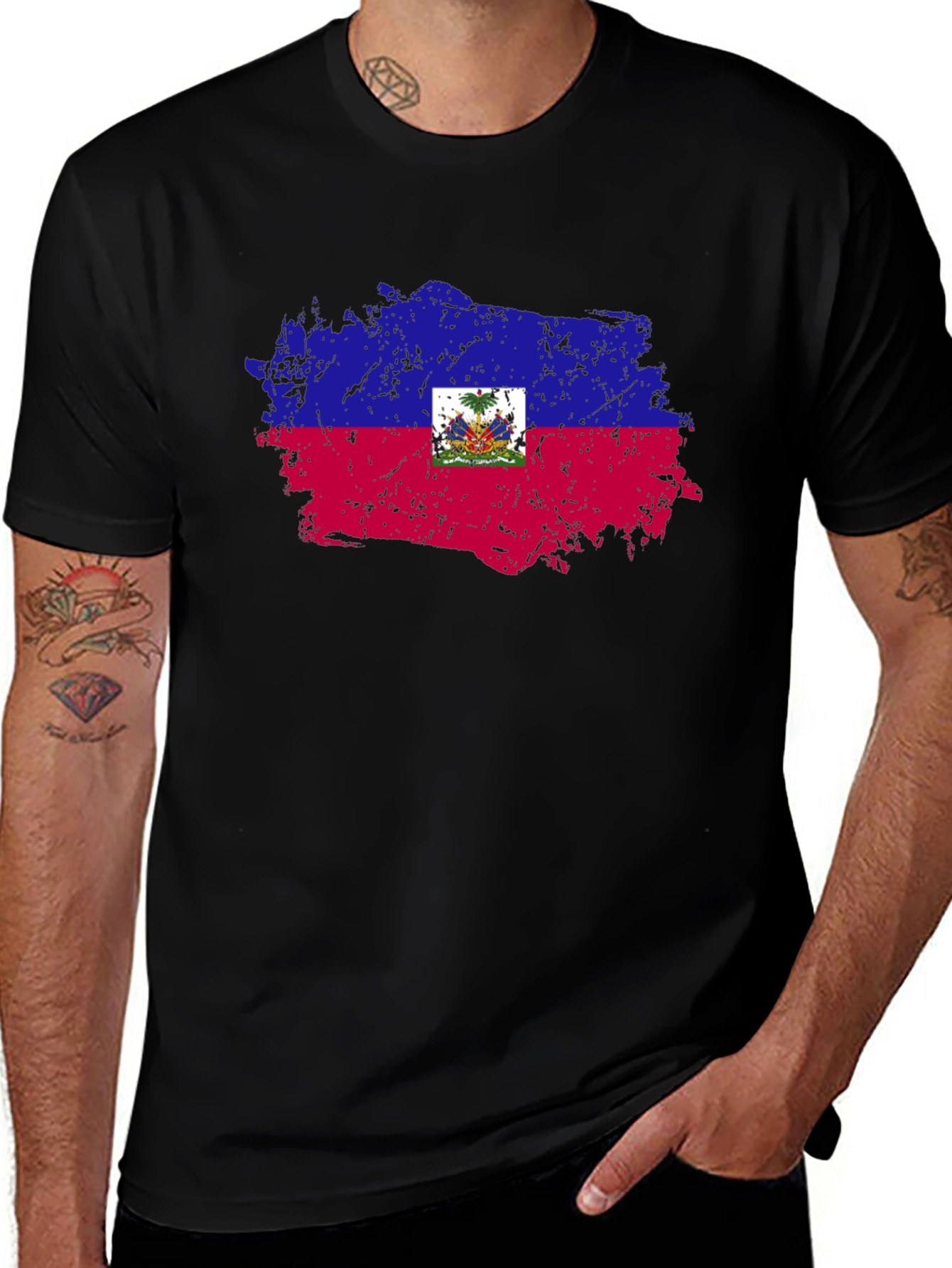 Haiti Flag Graphic T-Shirt - Distressed Design