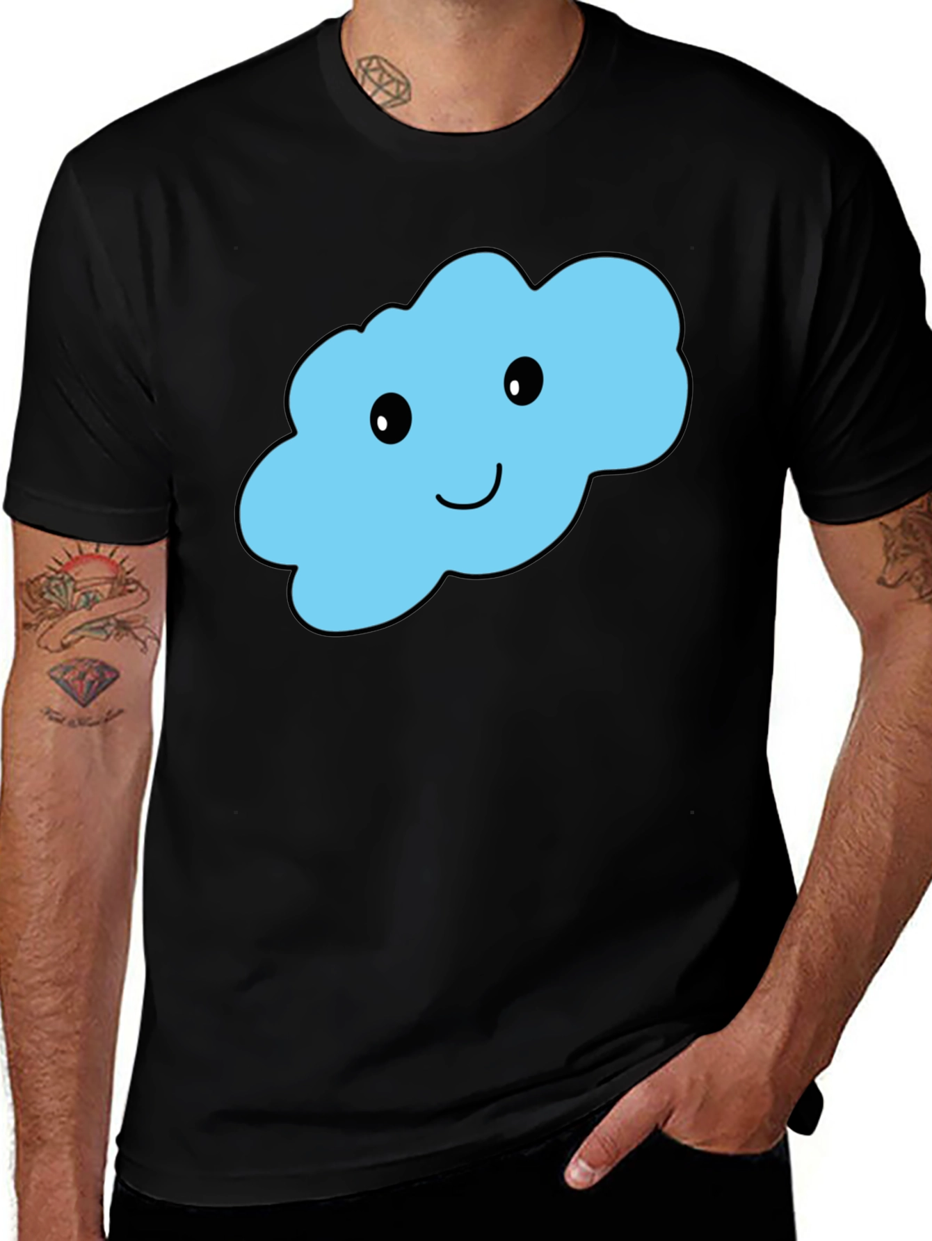 Variant 12 of Cute Cloud Graphic T-Shirt - Black Cotton Tee