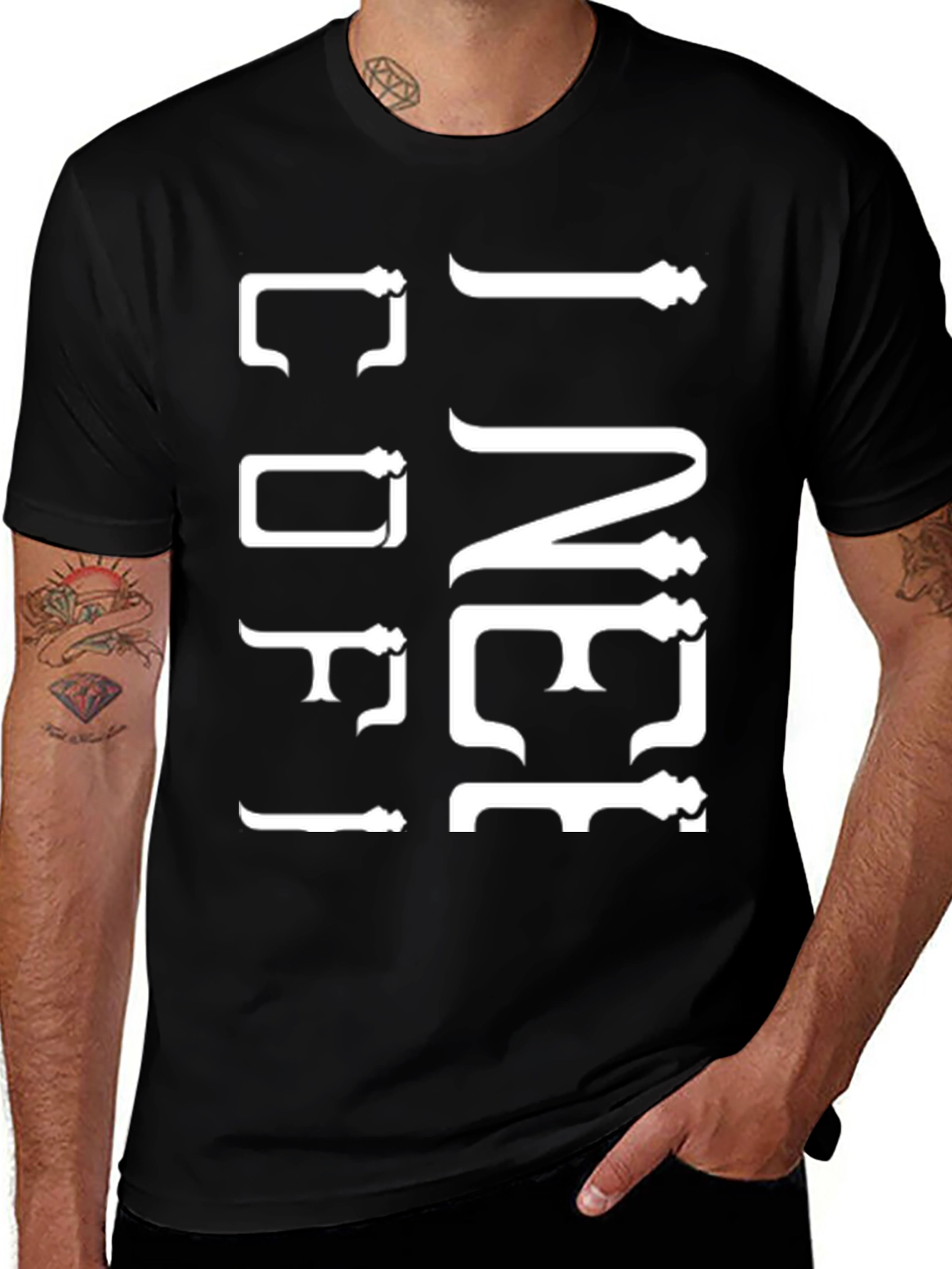 Variant 11 of Intricate Letter Design Black Cotton T-Shirt