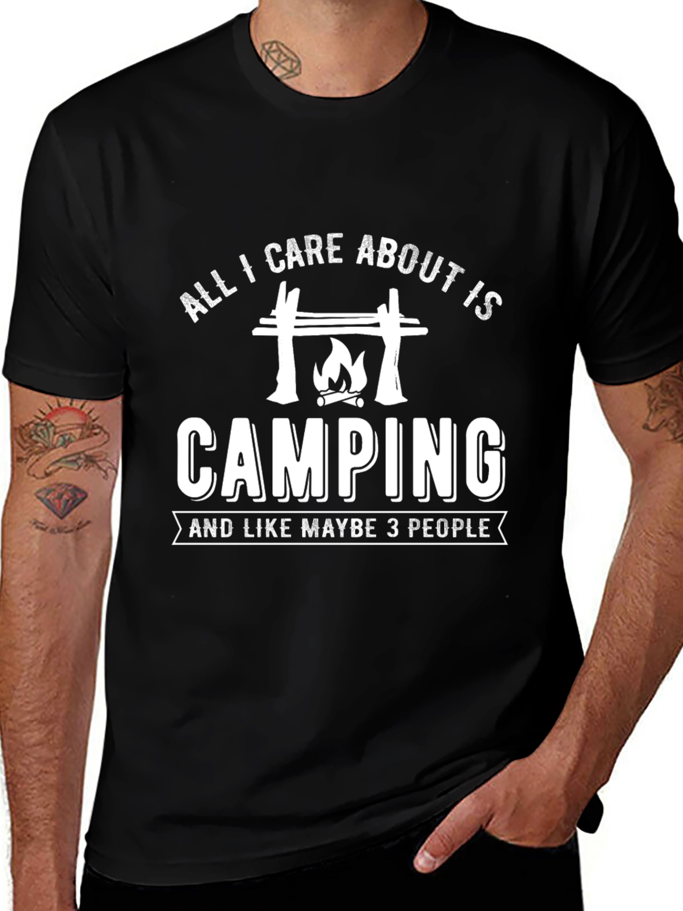 Black Camping Graphic T-Shirt - All I Care About main image
