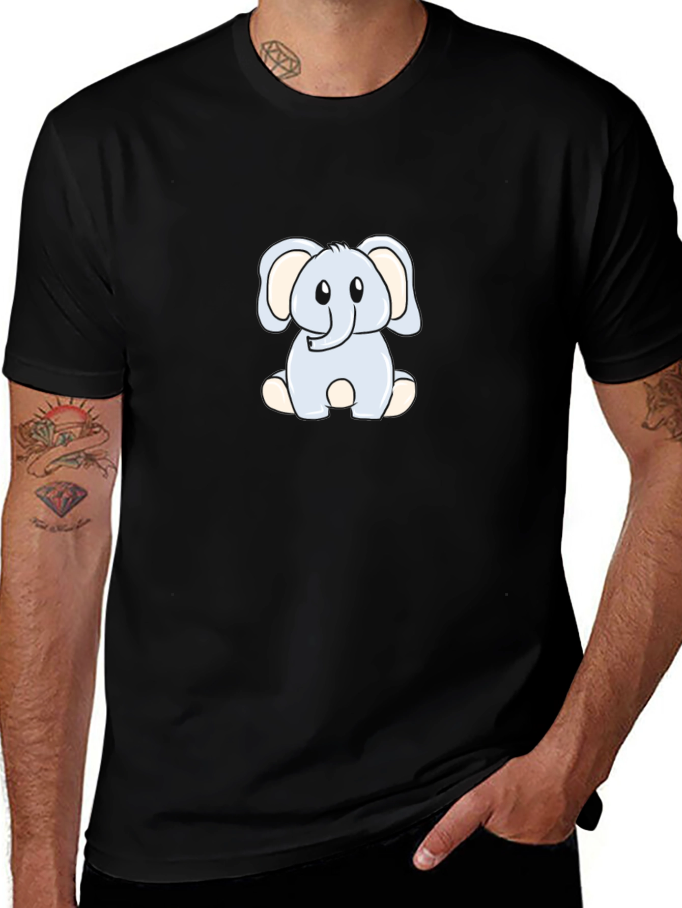 Black Cute Elephant Graphic Tee - Black Cotton Shirt main image