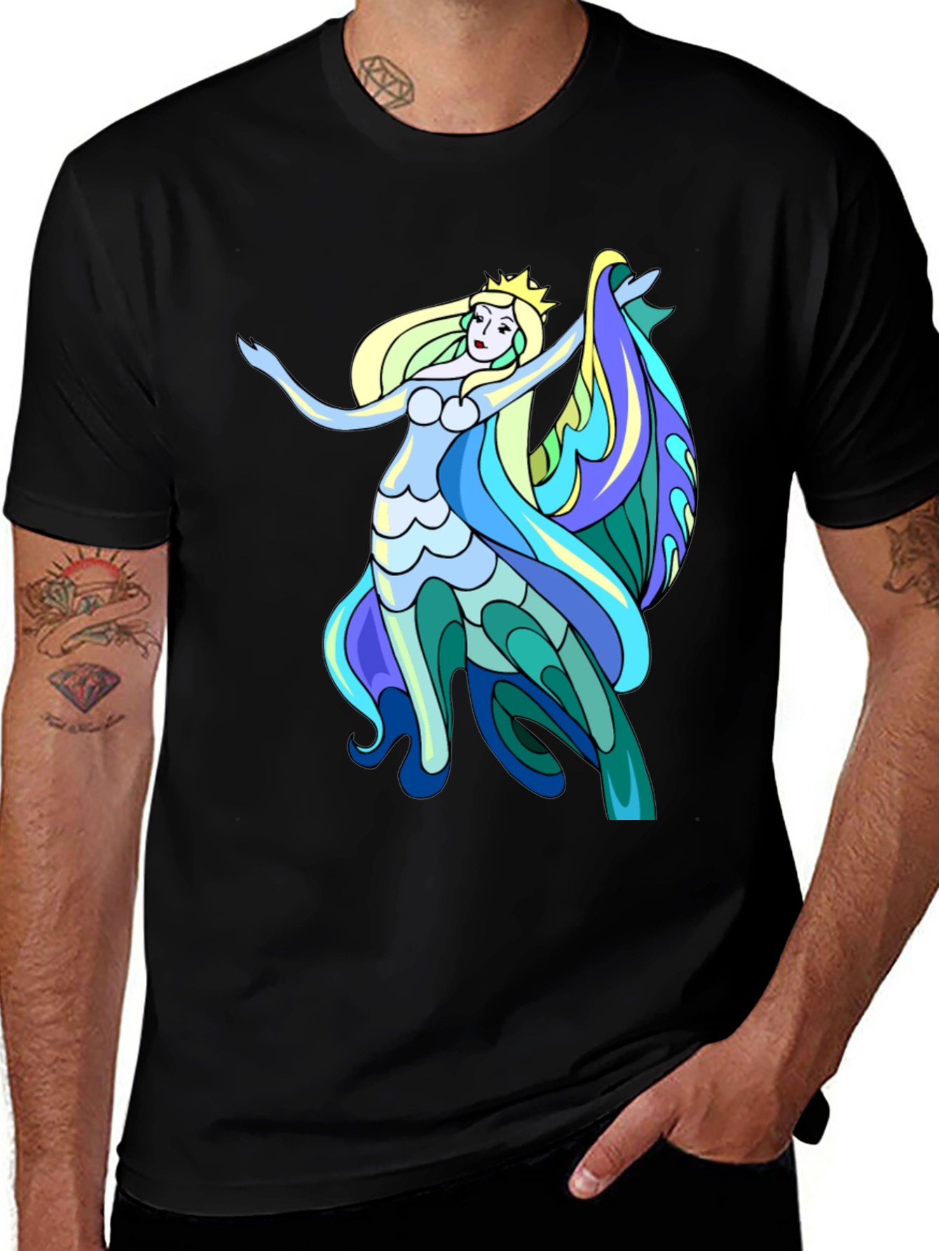 Variant 11 of Mermaid Graphic Tee - Black Cotton T-Shirt