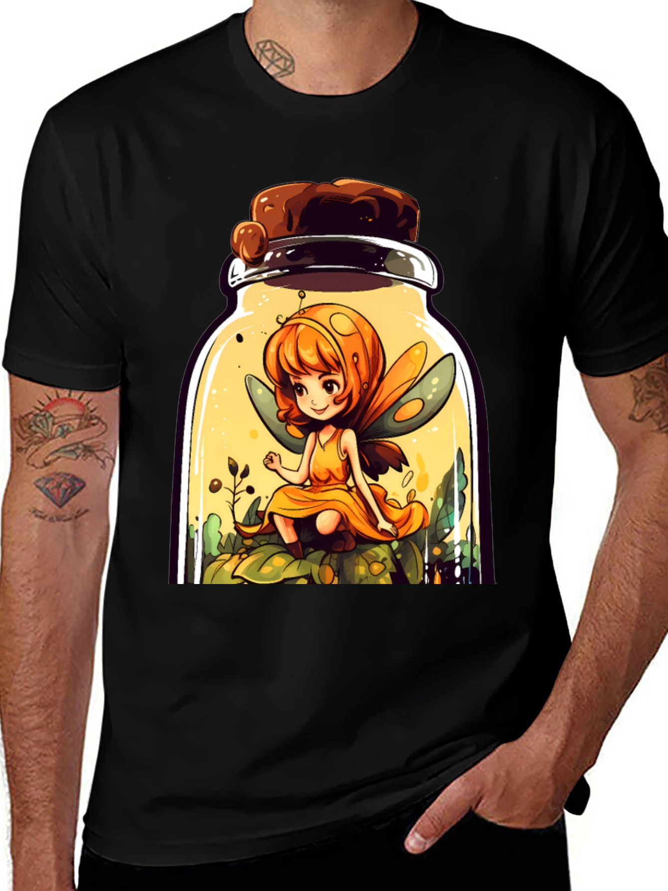 Variant 8 of Fairy in a Jar Graphic Tee - Black Cotton T-Shirt