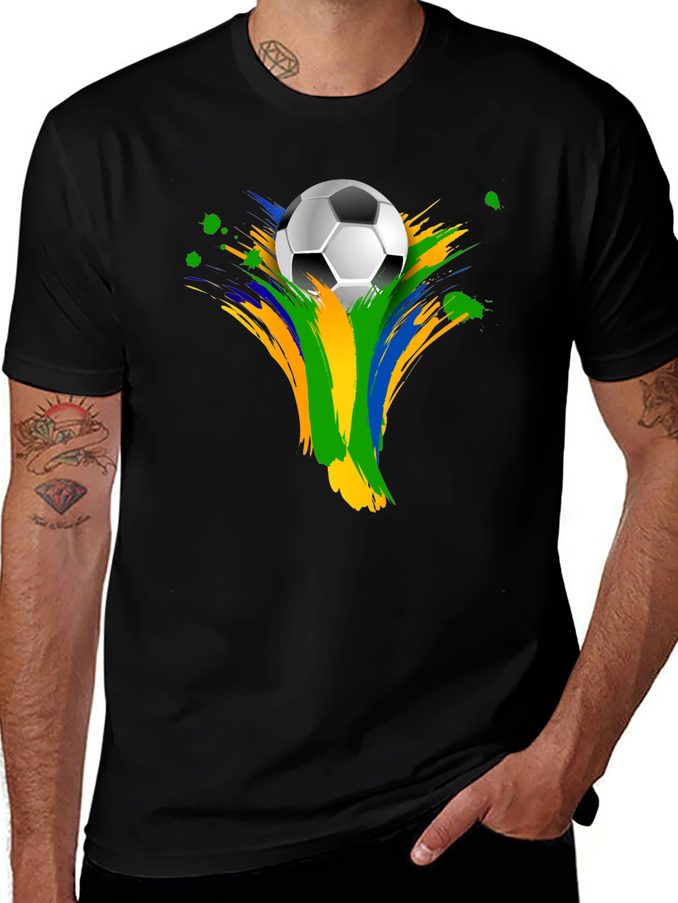 Variant 29 of Soccer Ball Graphic Tee - Black Cotton Blend