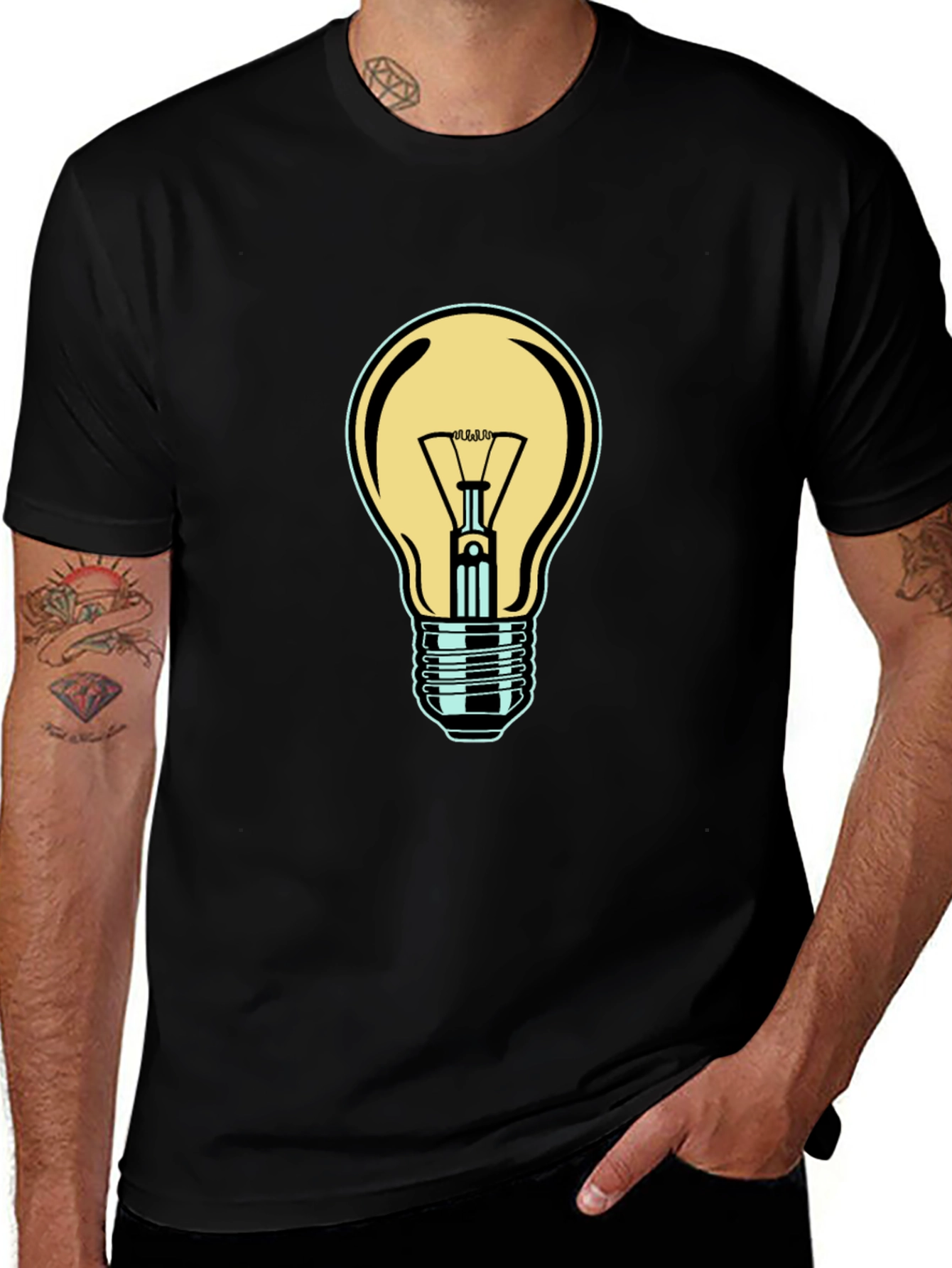 Variant 27 of Men's Black T-Shirt with Light Bulb Design