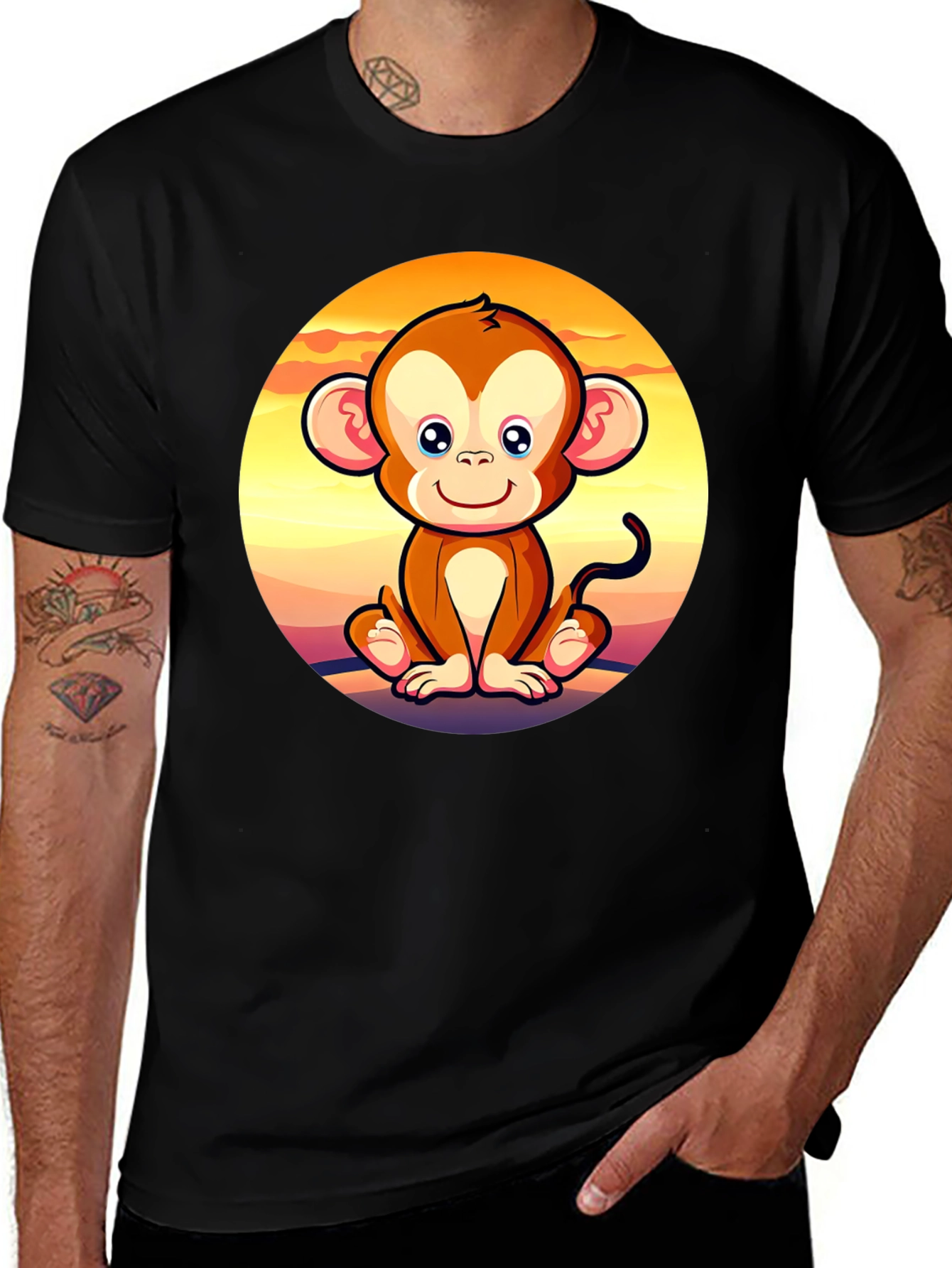 Variant 17 of Cute Monkey Graphic Tee - Unisex Black T-Shirt