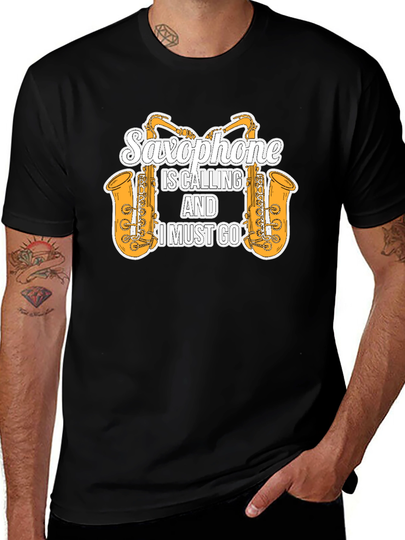 Variant 11 of Saxophone Calling Black Graphic Tee