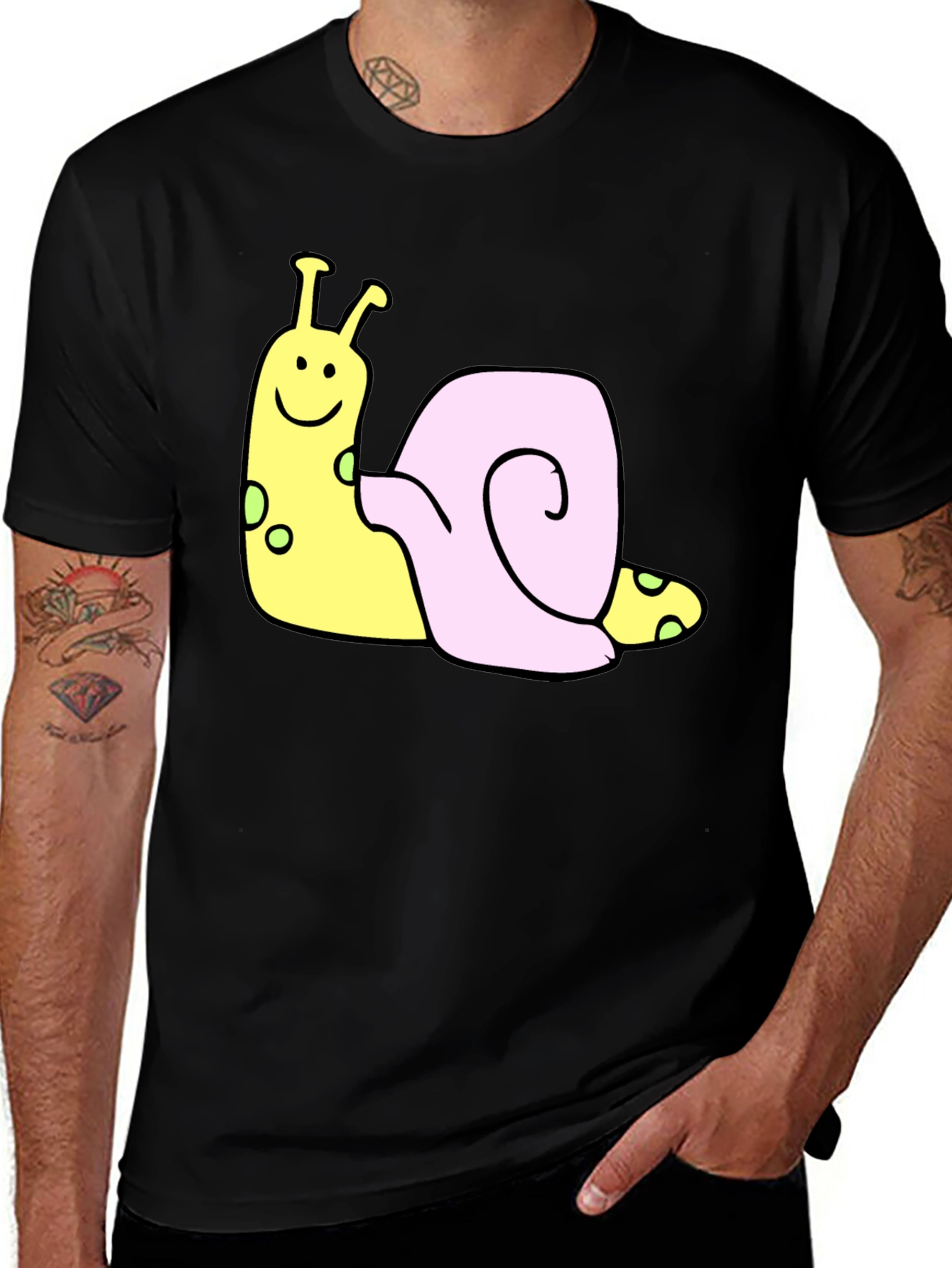 Cartoon Snail Graphic T-Shirt - Black