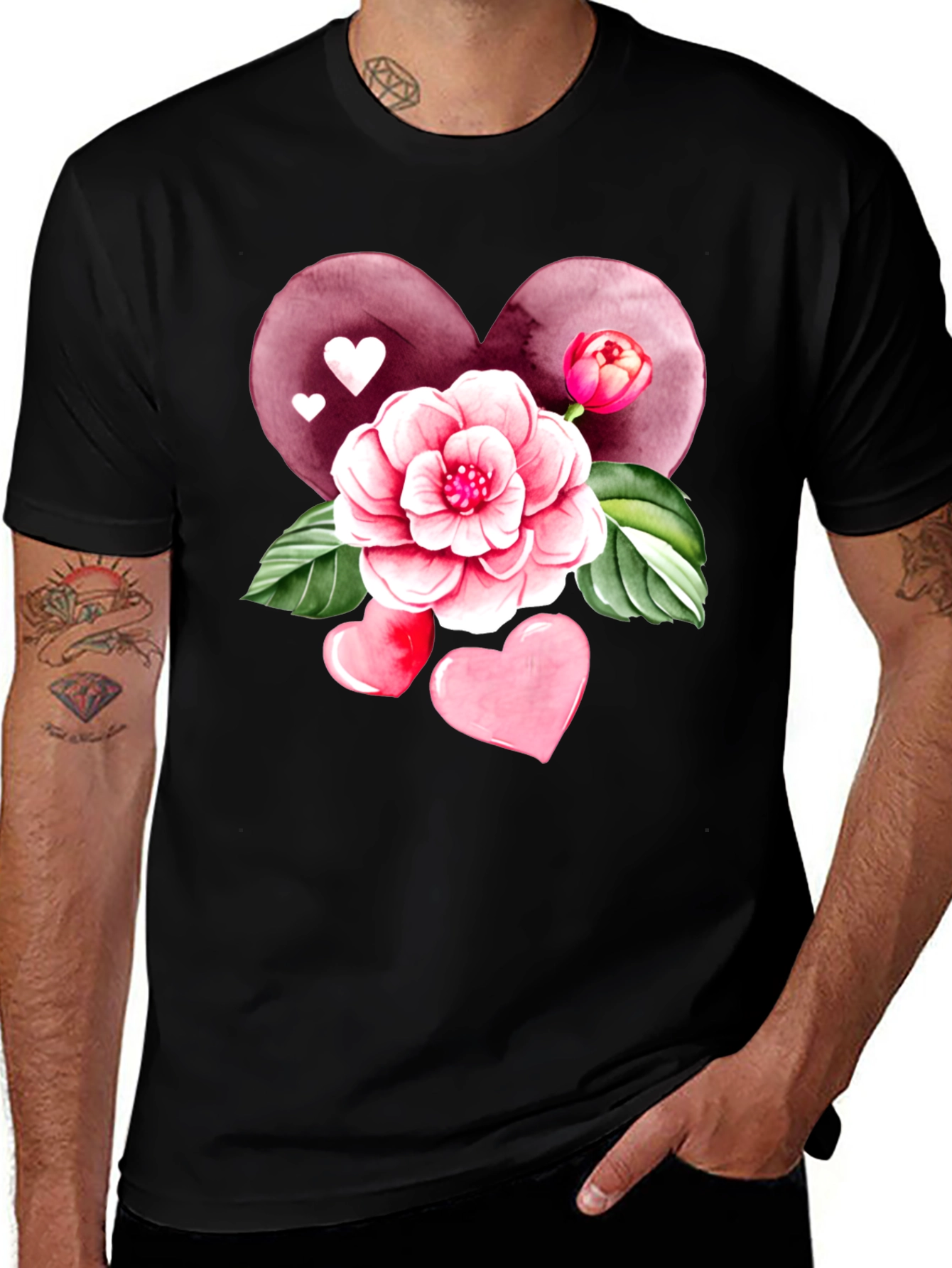 Variant 4 of Floral Heart Graphic Tee - Men's Valentine's Day Shirt