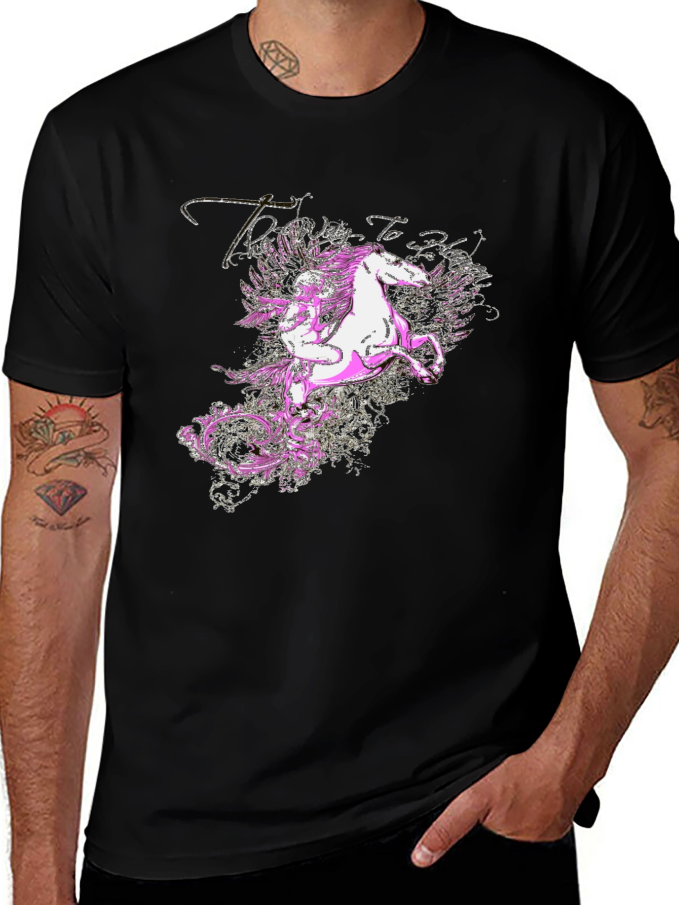 Variant 30 of Mythical Pegasus Graphic Tee - Black Cotton Blend