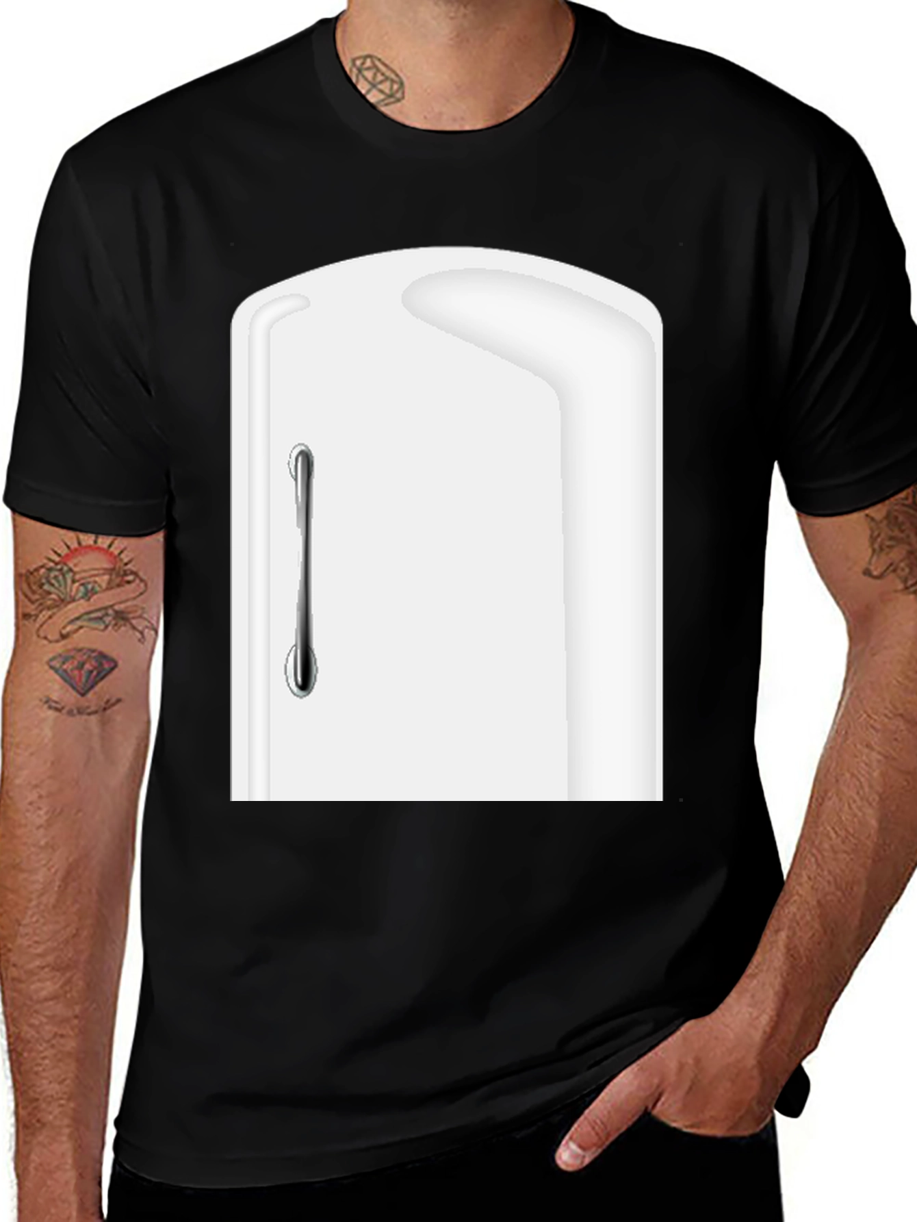 Variant 9 of Funny Refrigerator Door Graphic Tee - Black Cotton Shirt