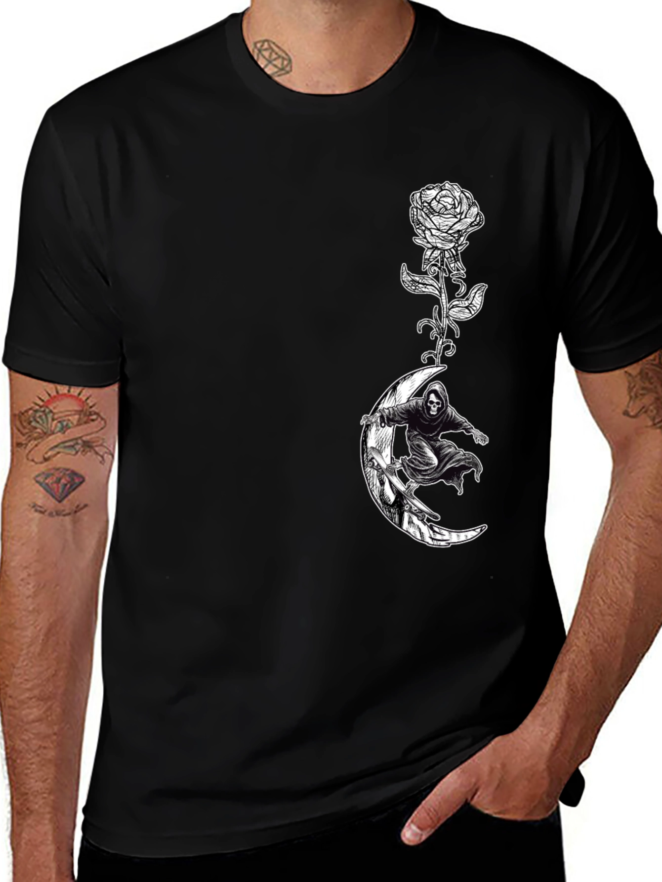 Grim Reaper Moon Rose Graphic T-Shirt