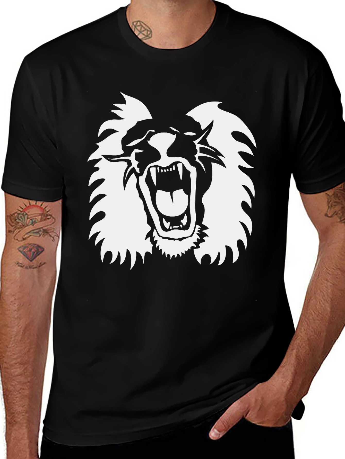 Variant 30 of Black T-Shirt with White Lion Graphic