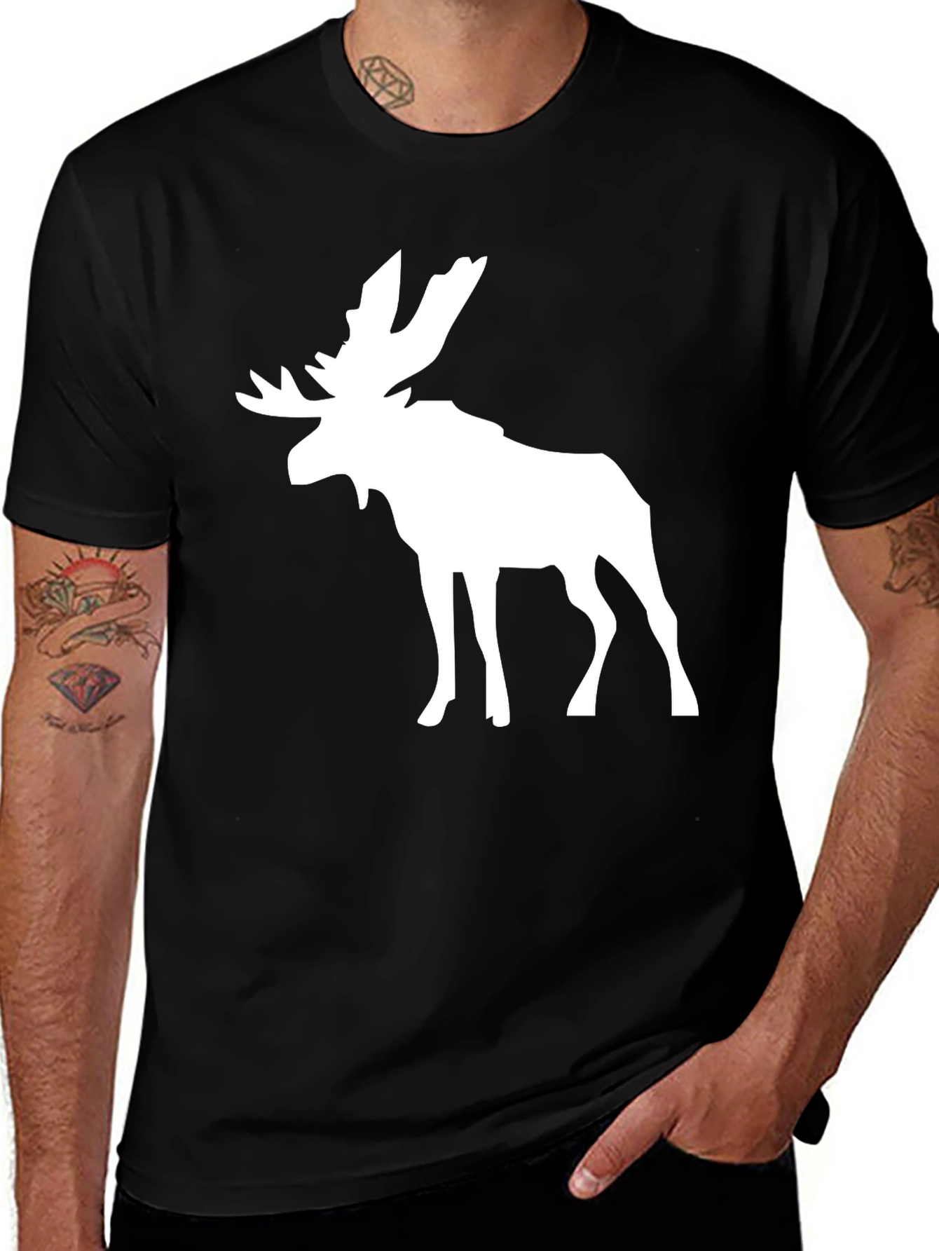 Variant 3 of Moose Graphic Print Crew Neck T-Shirt
