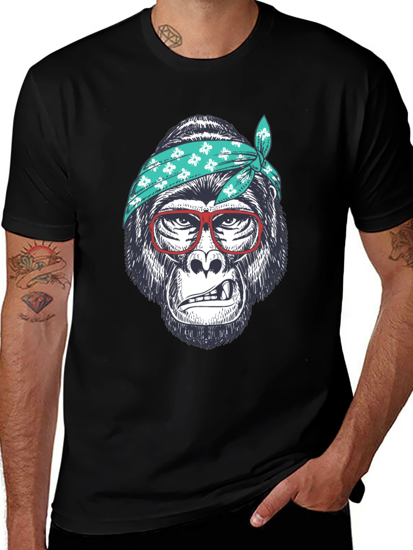 Variant 23 of Gorilla with Bandana Graphic Tee - Cool Casual Style