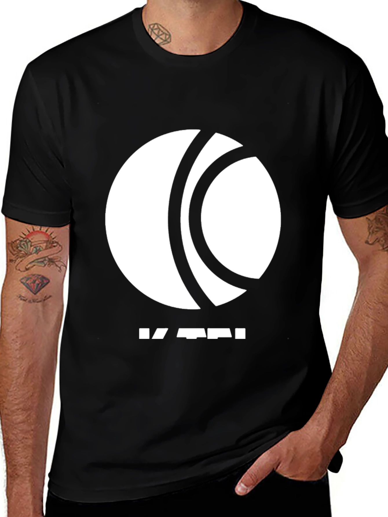 Variant 2 of Men's Graphic Tee - White Circle Design - Black Cotton
