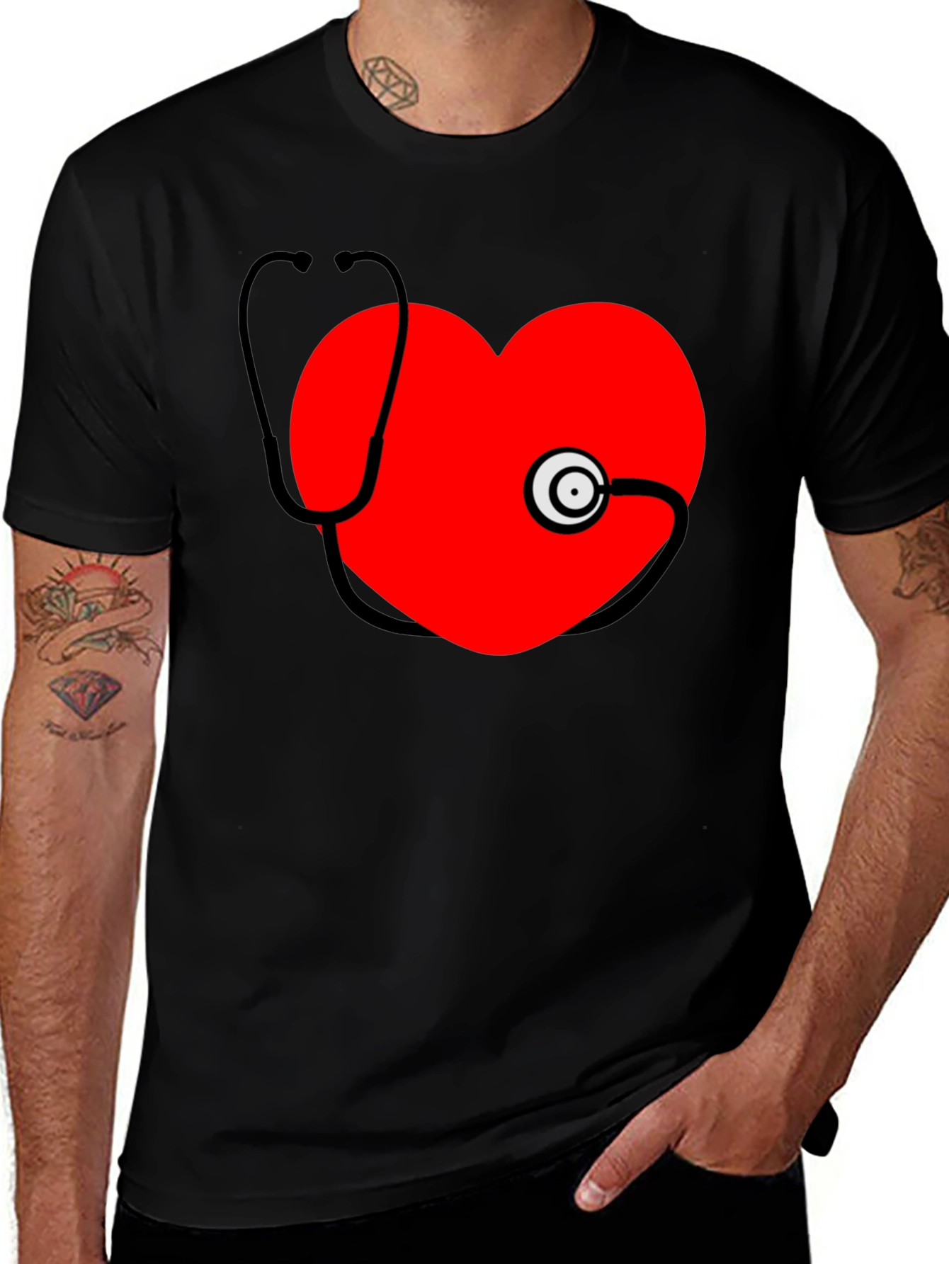 Variant 13 of Heart Stethoscope Graphic Tee - Black