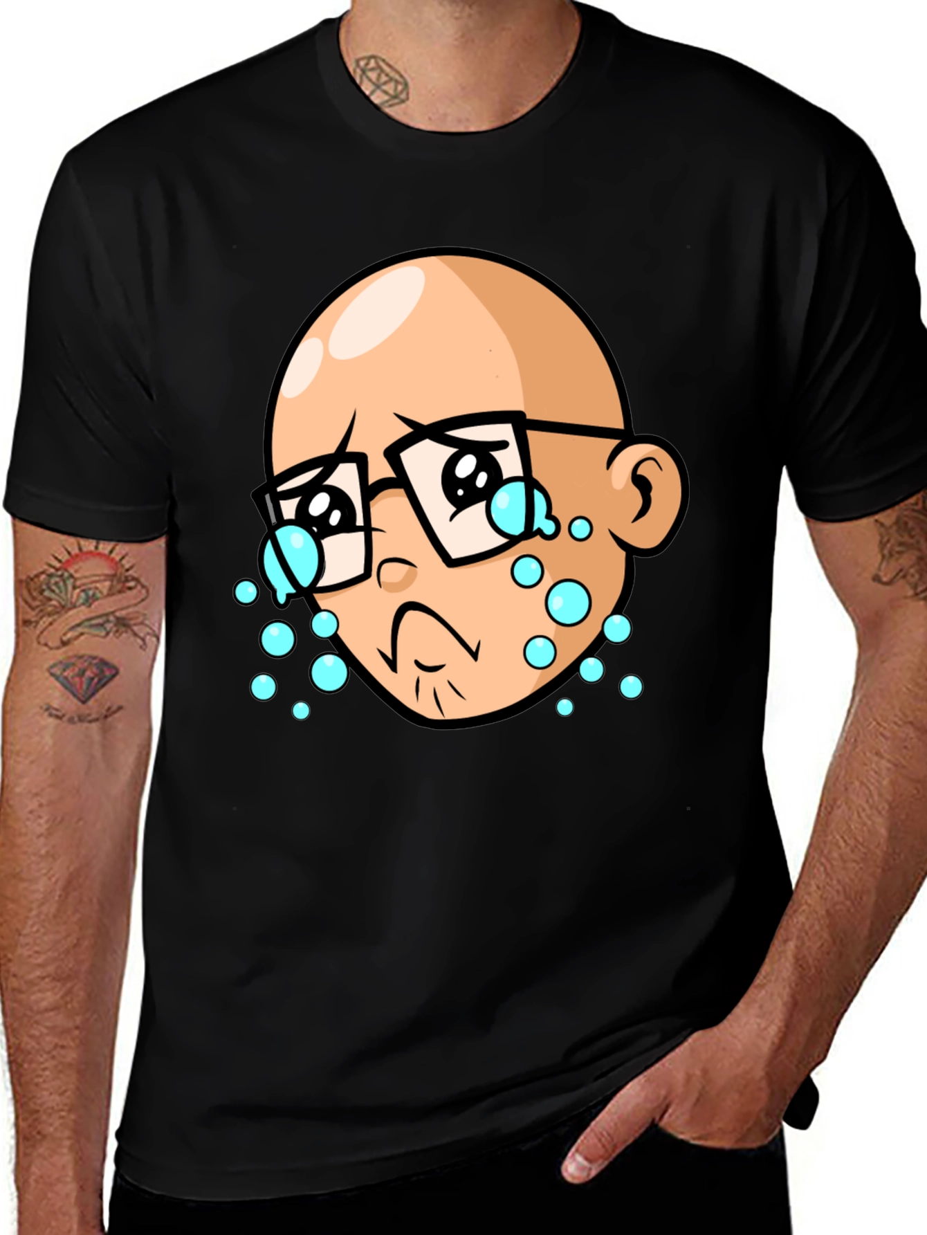 Crying Cartoon Man Black T-Shirt