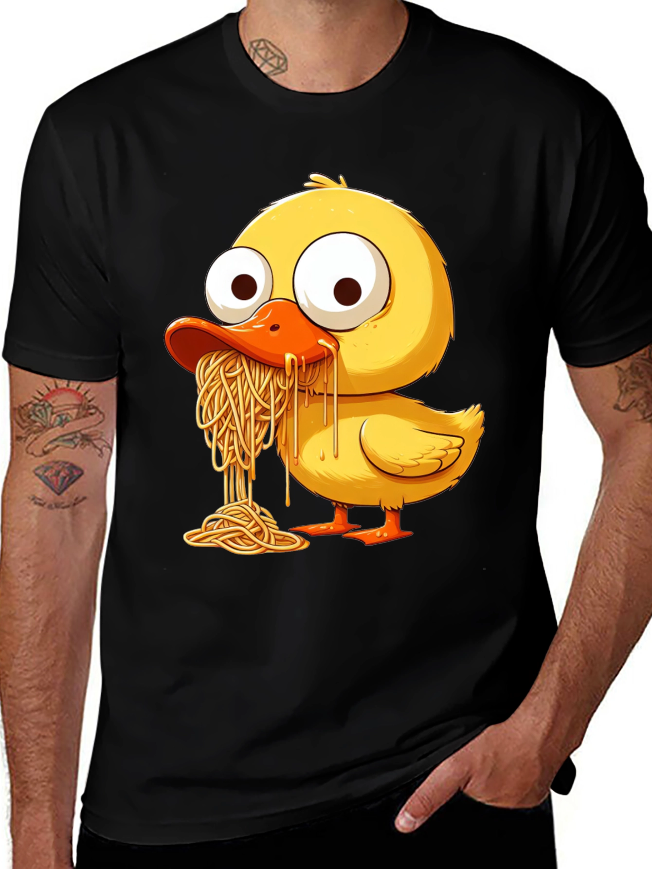 Black Duck Eating Spaghetti Graphic Tee main image