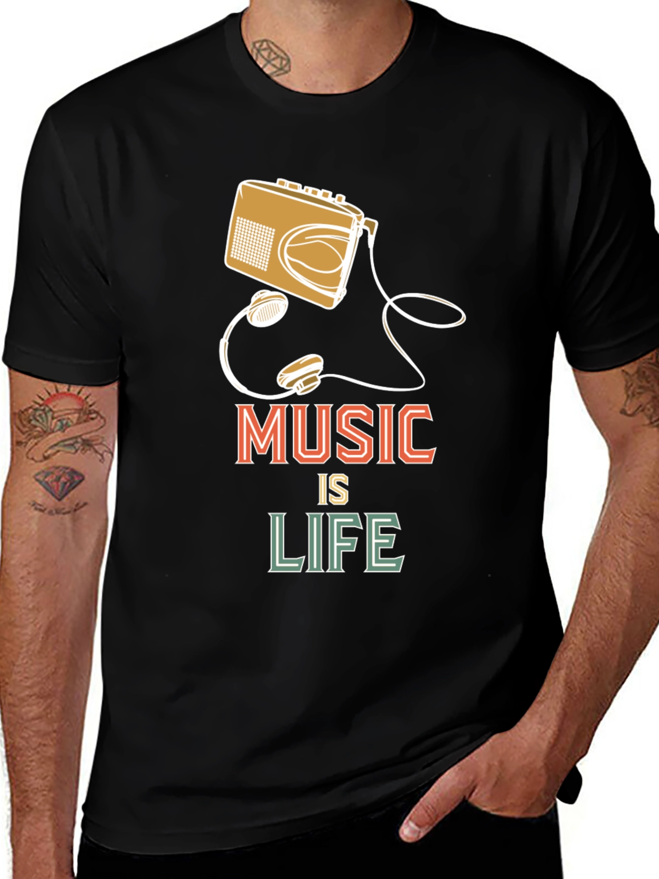 Variant 15 of Music is Life Graphic T-Shirt - Retro Style