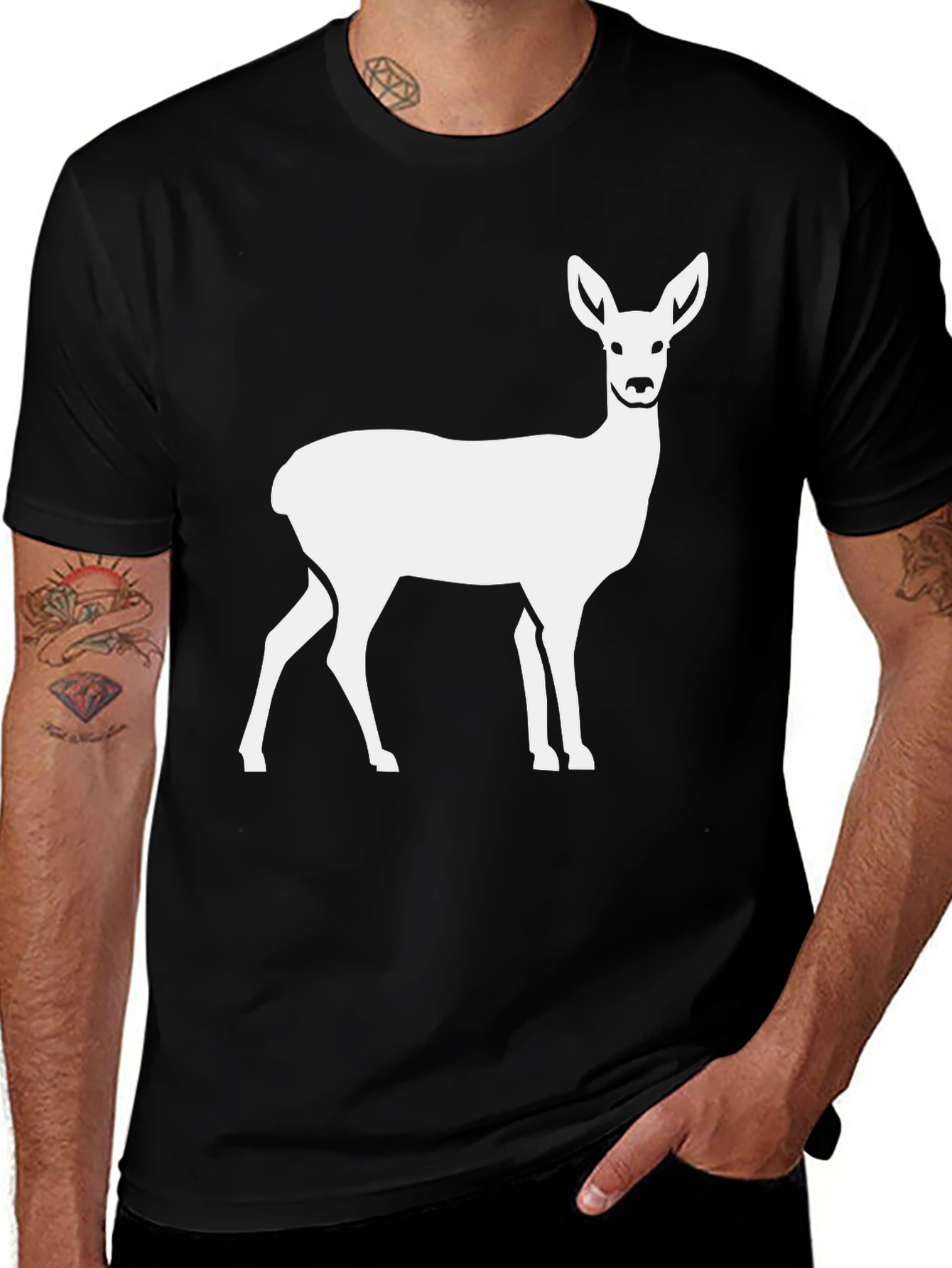Variant 7 of Deer Graphic Tee - Black Cotton T-Shirt