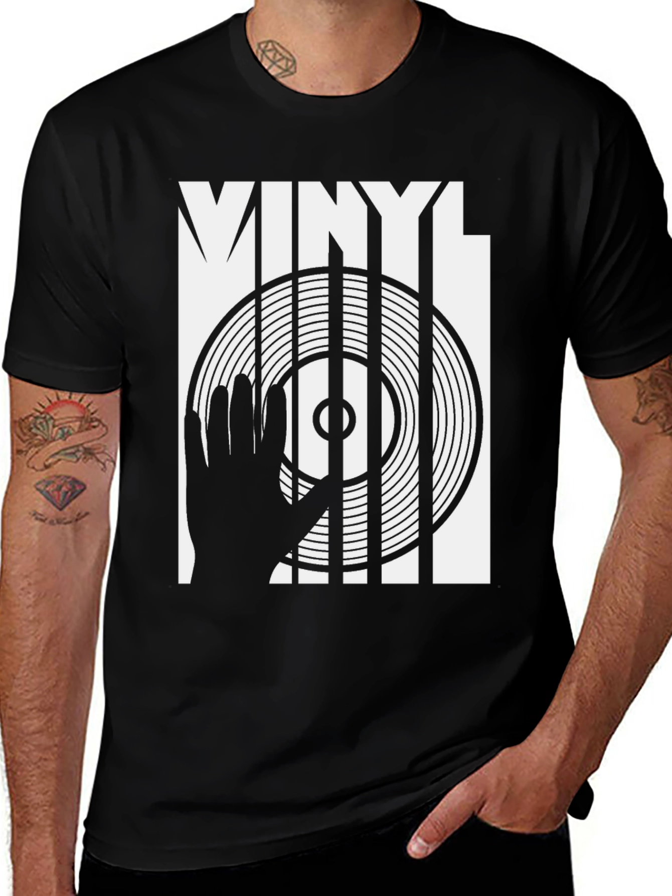 Variant 3 of Vinyl DJ Graphic T-Shirt - Black