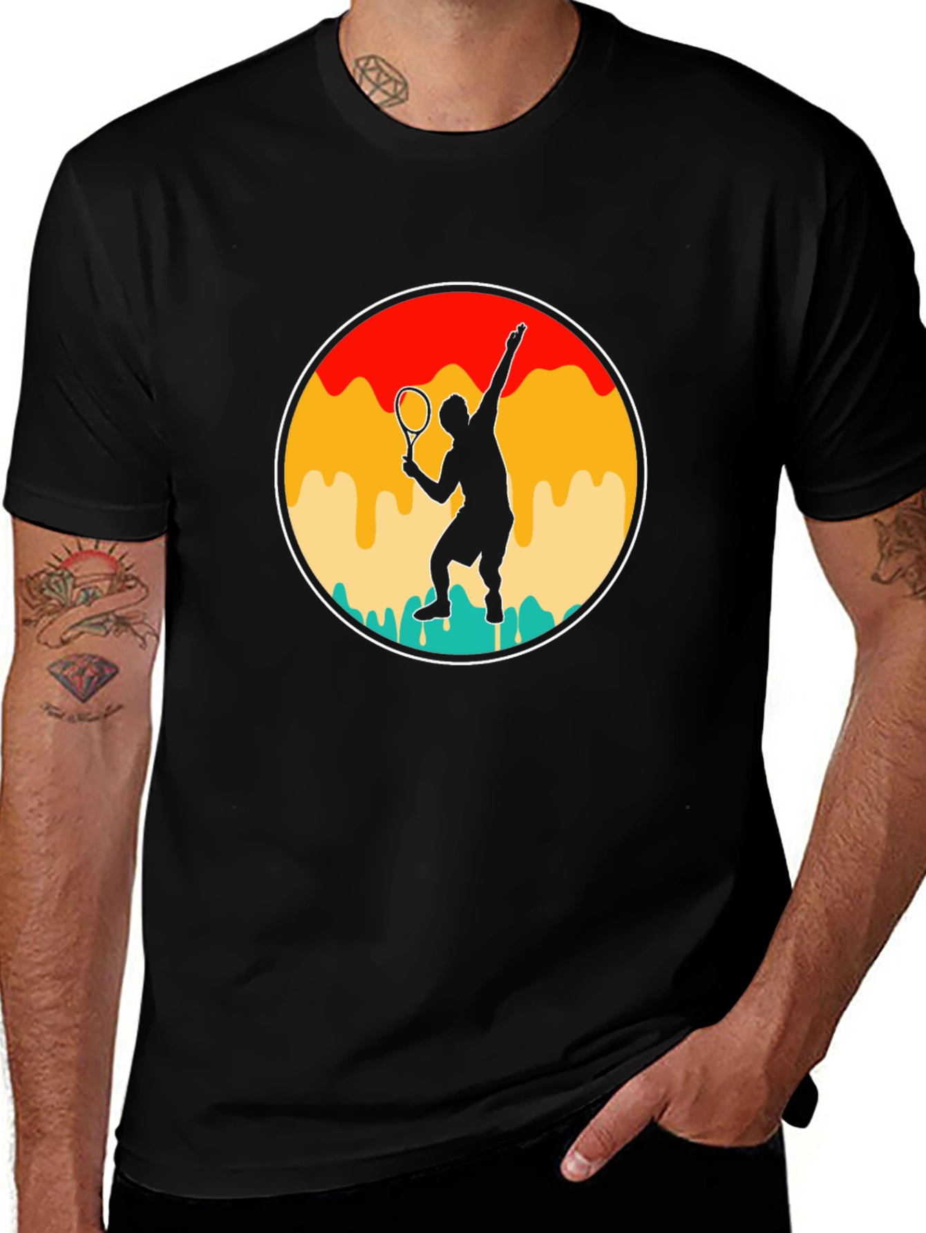 Black Retro Tennis Player T-Shirt - Serve in Style! main image