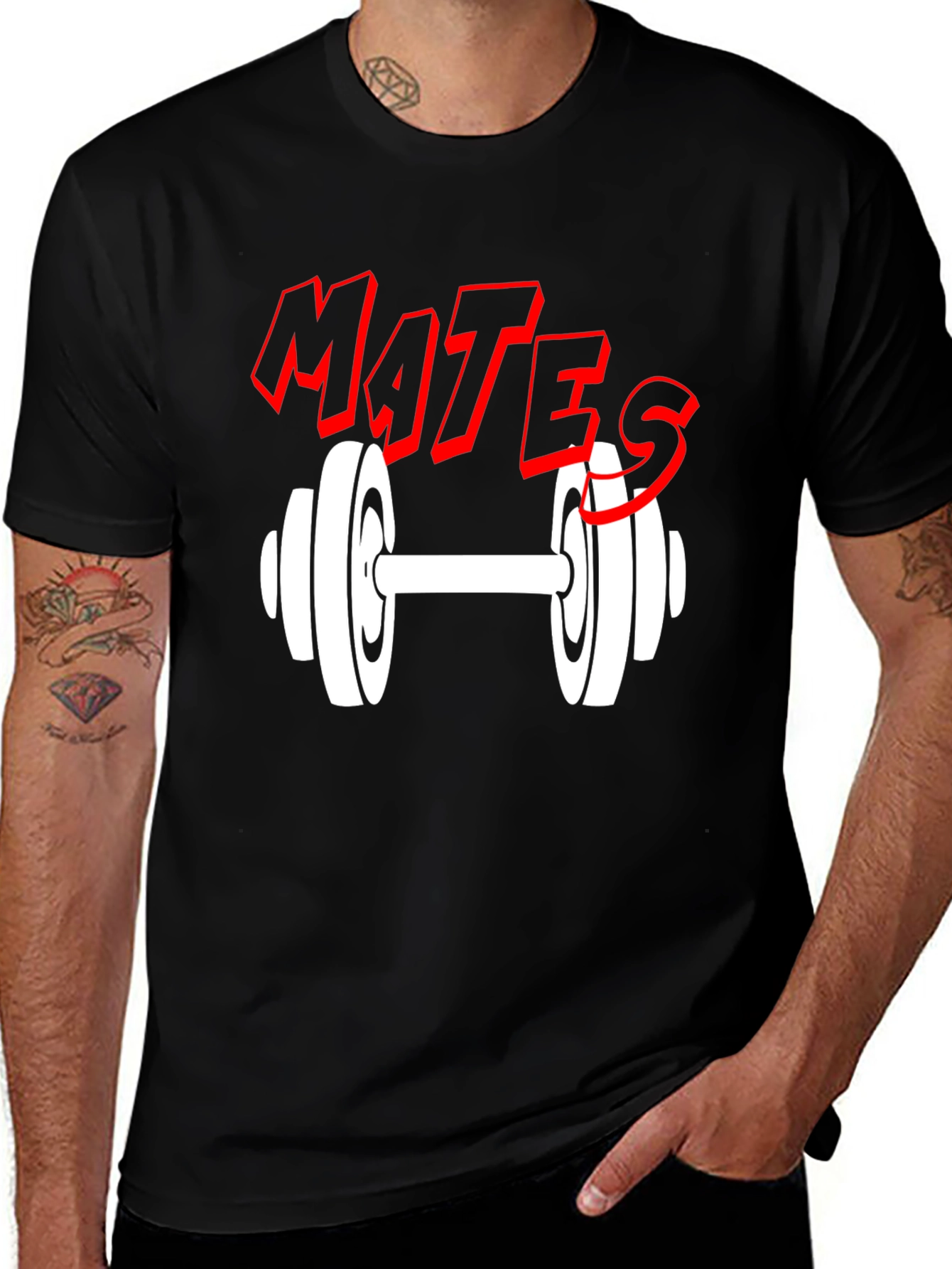 Variant 18 of Mates Dumbbell Graphic Tee - Gym Workout Shirt