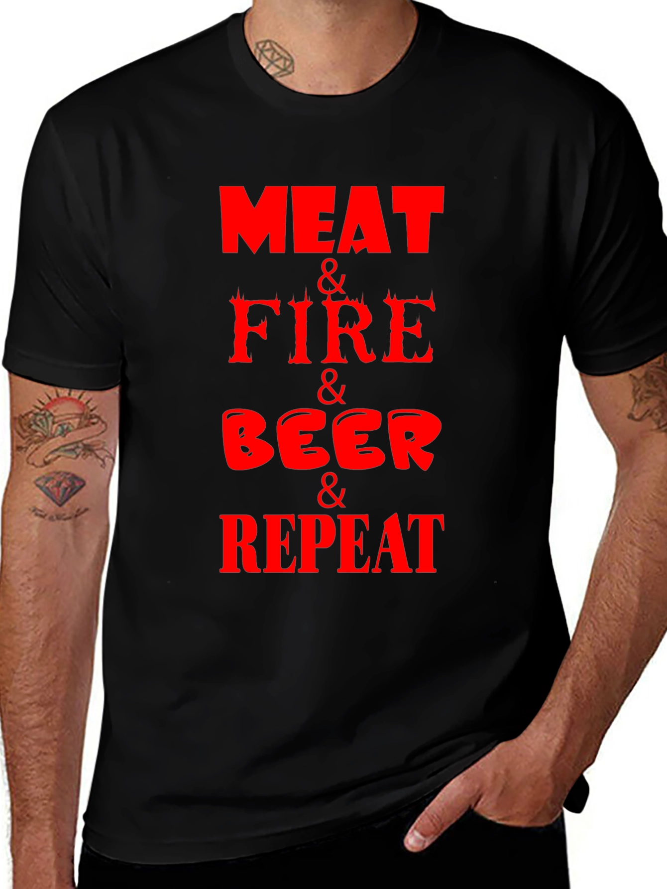 Variant 8 of Meat Fire Beer Repeat Graphic T-Shirt