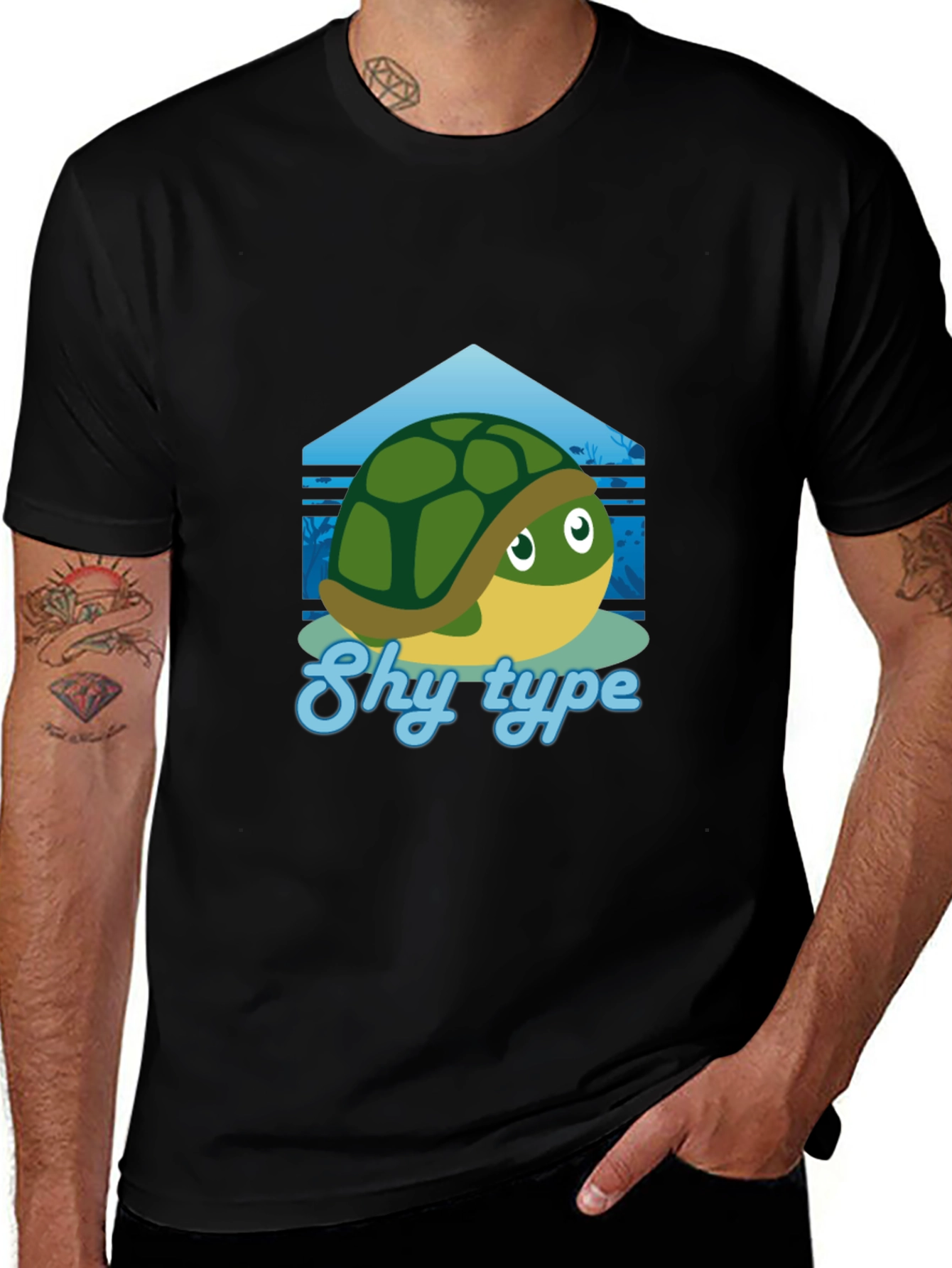 Variant 27 of Shy Turtle Graphic T-Shirt - Cute Cartoon Design
