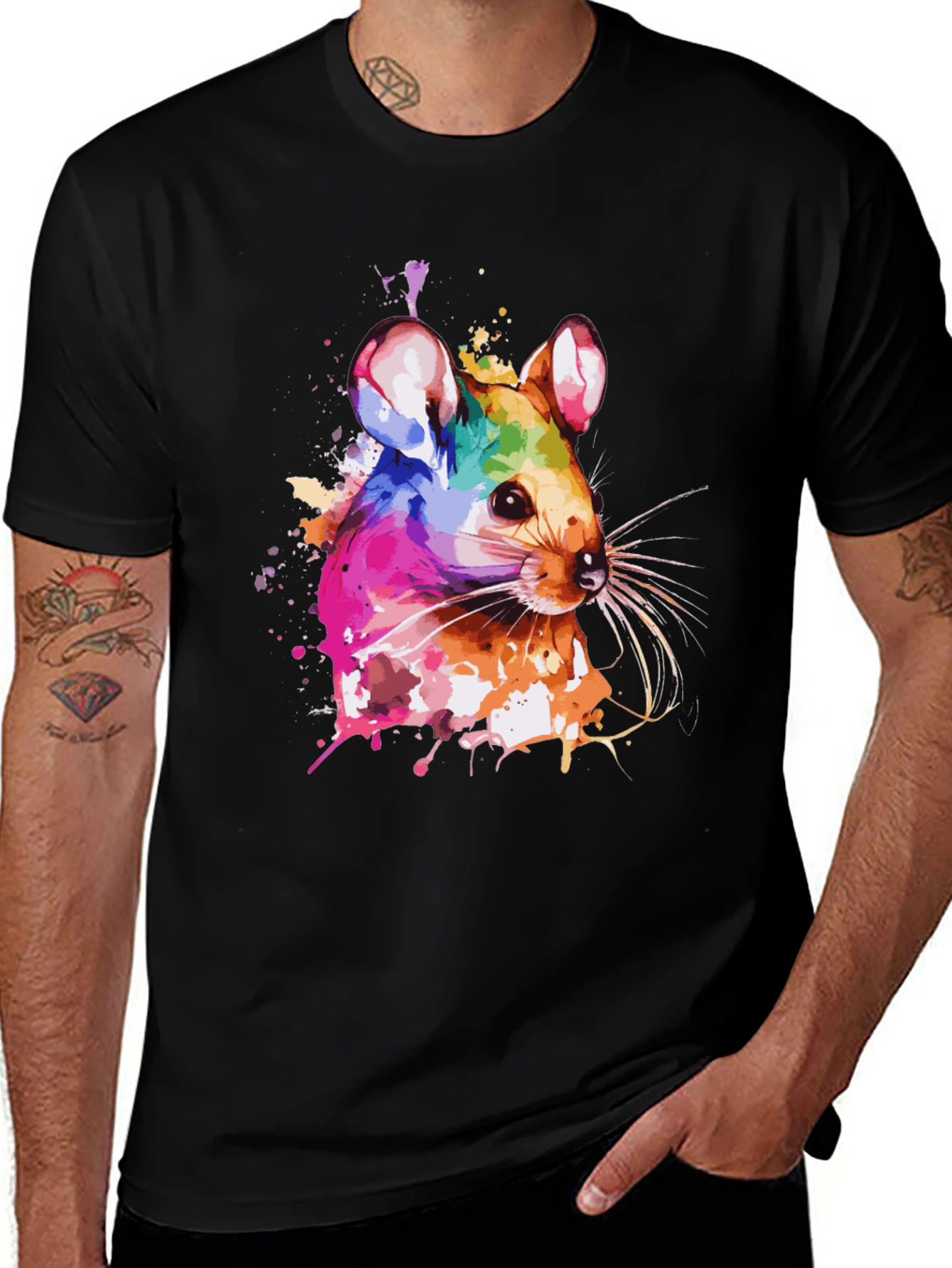 Variant 4 of Watercolor Rat Graphic Tee - Unique Design