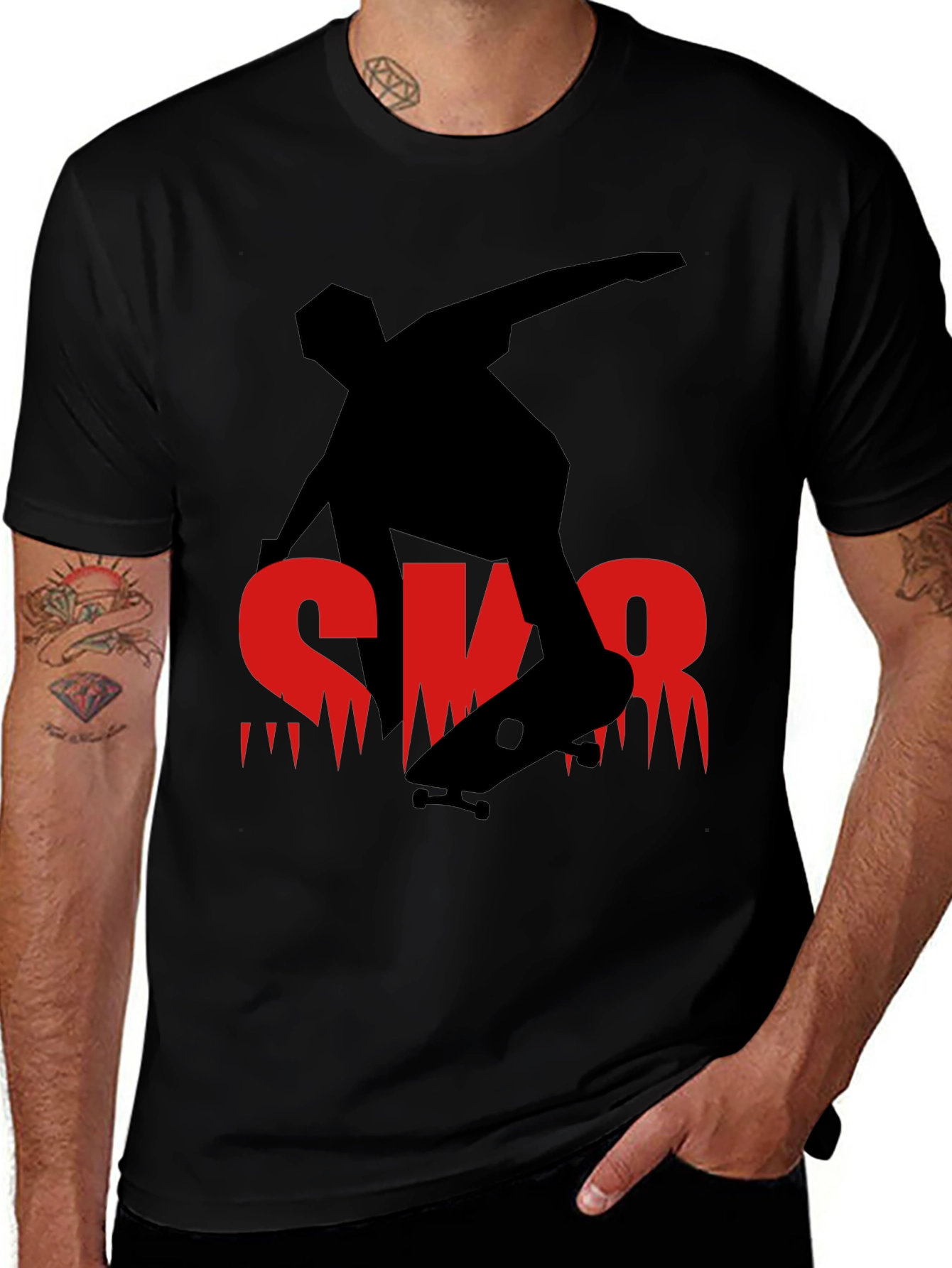Black Skateboarder Graphic Tee - Black Casual Shirt main image