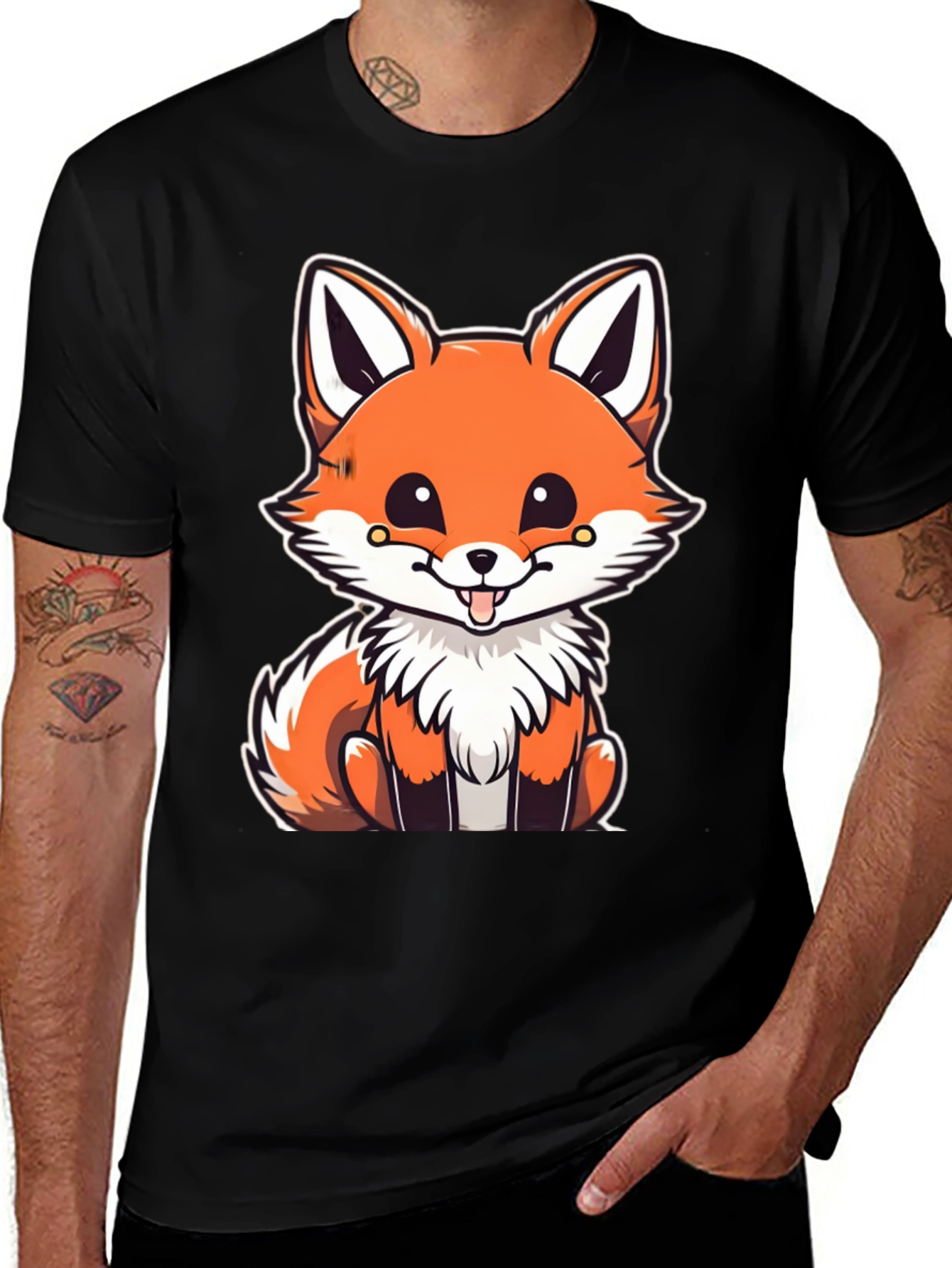 Variant 10 of Cute Cartoon Fox Graphic Tee - Black Unisex T-Shirt