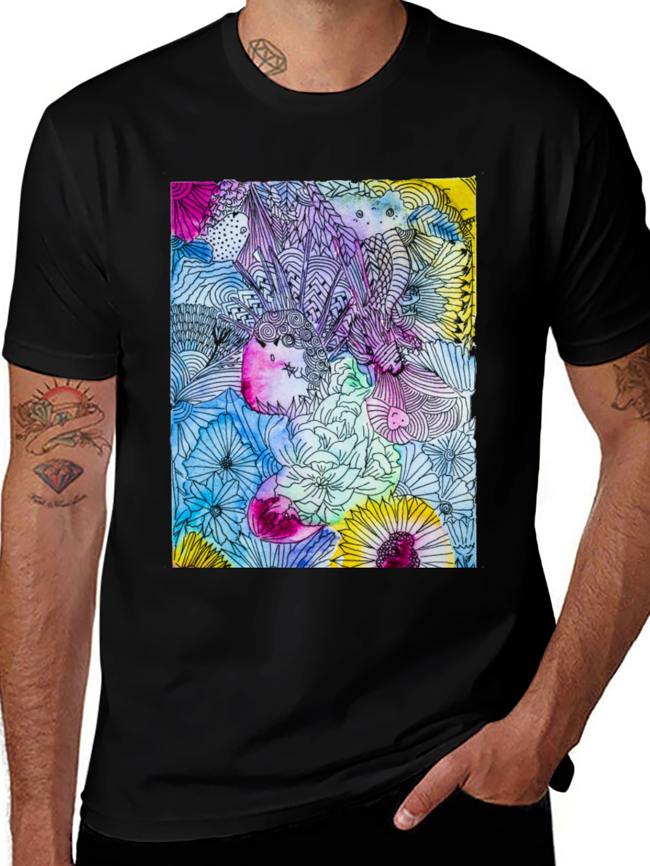 Variant 2 of Floral Fantasy T-Shirt - Unique Watercolor Design