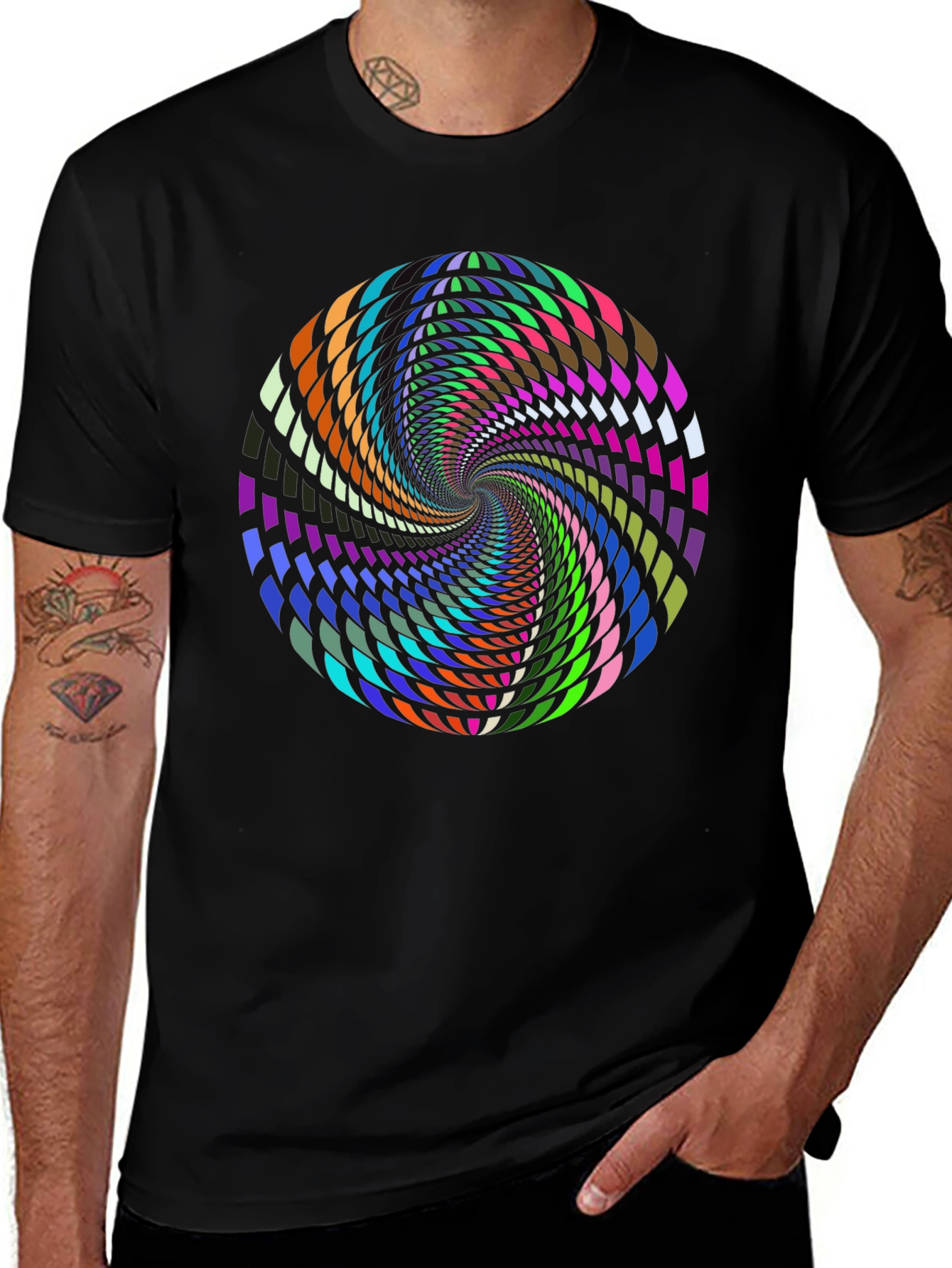 Variant 28 of Optical Illusion Swirl Graphic Black T-Shirt
