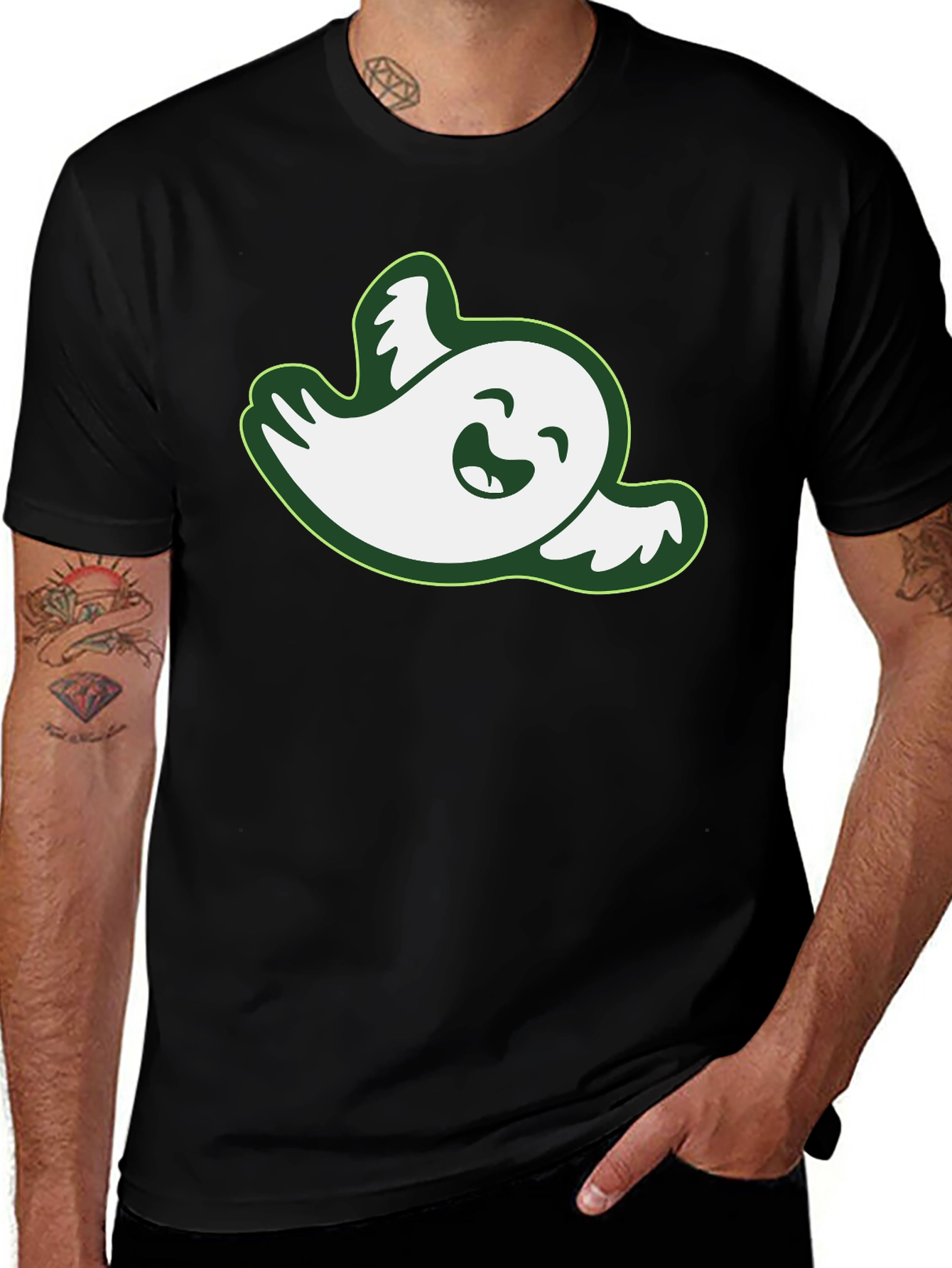 Variant 14 of Cute Ghost Graphic Tee - Black Cotton Shirt