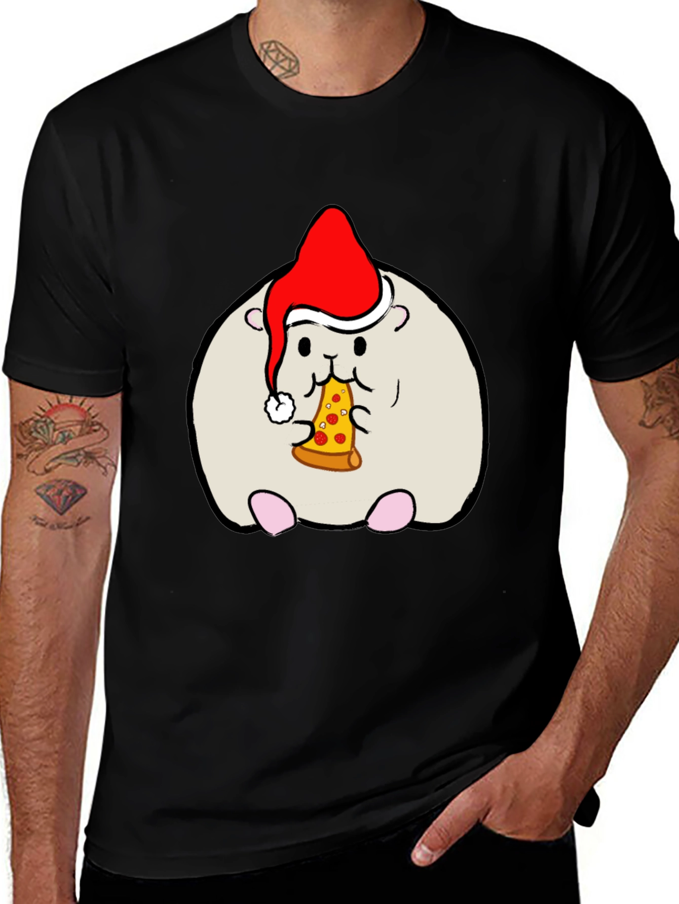 Variant 14 of Hamster Christmas Pizza T-Shirt
