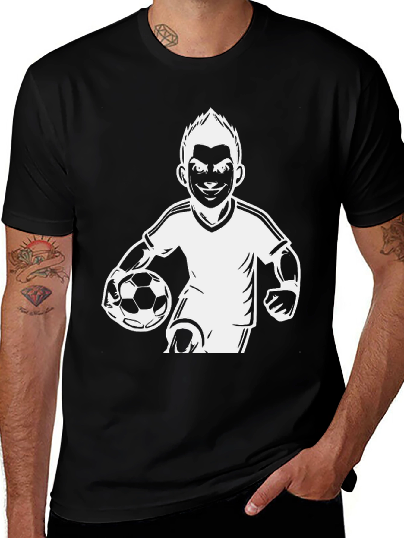 Variant 22 of Soccer Player Graphic Tee - Black Cotton Casual