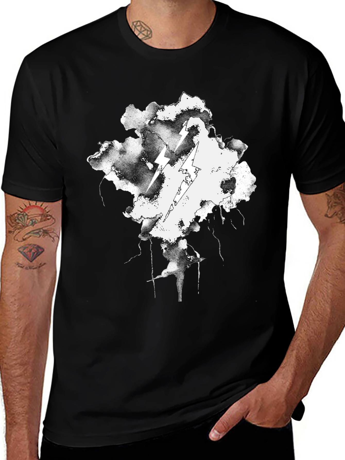 Variant 17 of Storm Cloud Lightning T-Shirt - Black Cotton Graphic Tee