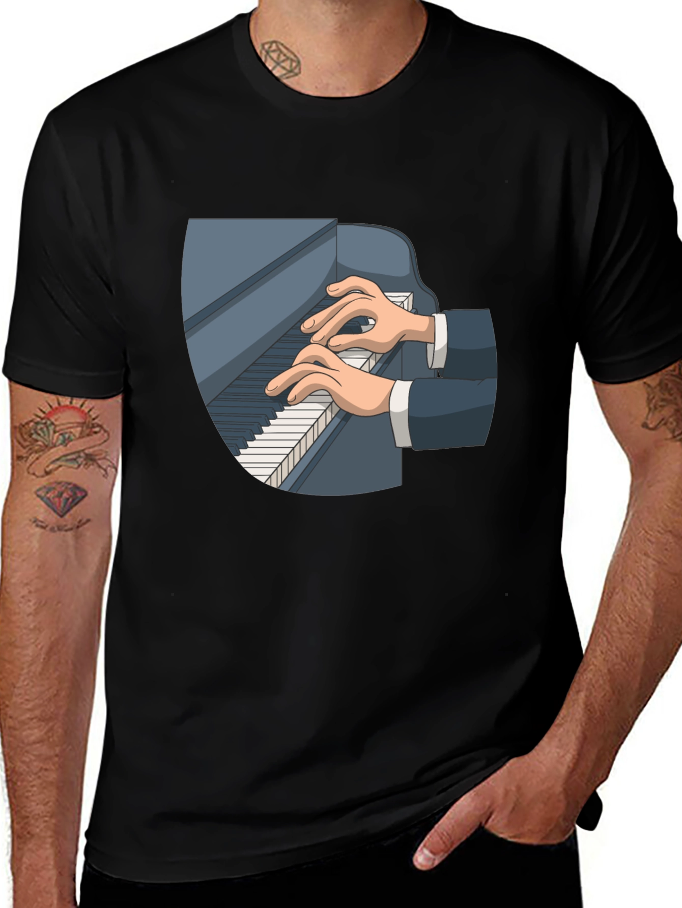 Variant 29 of Piano Player Graphic Tee - Classic Black Cotton T-Shirt