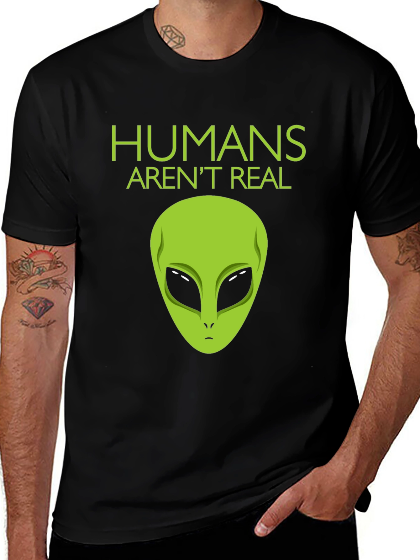 Variant 13 of Humans Aren't Real Alien Graphic Tee