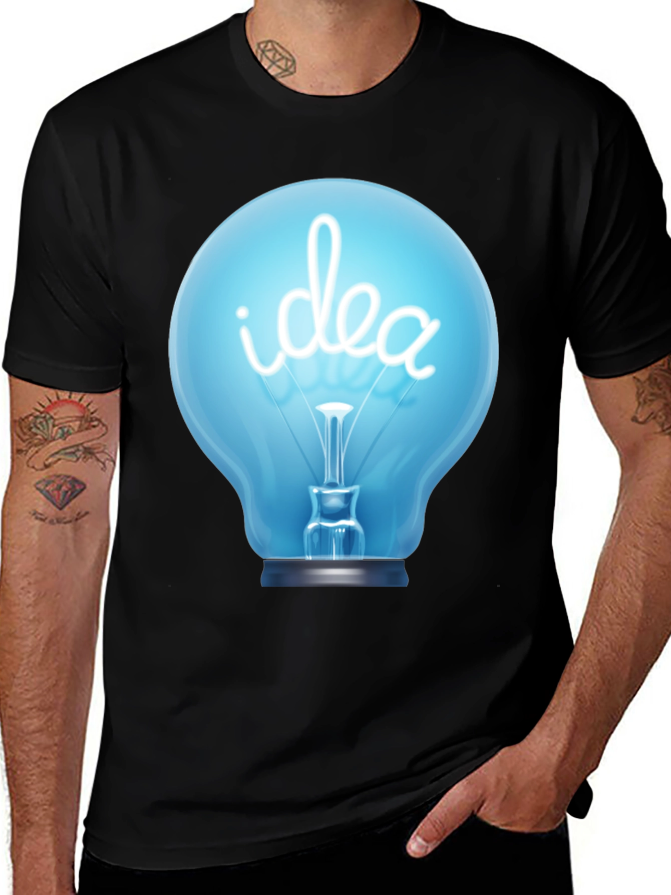 Variant 26 of Idea Lightbulb Graphic Tee - Black Cotton T-Shirt