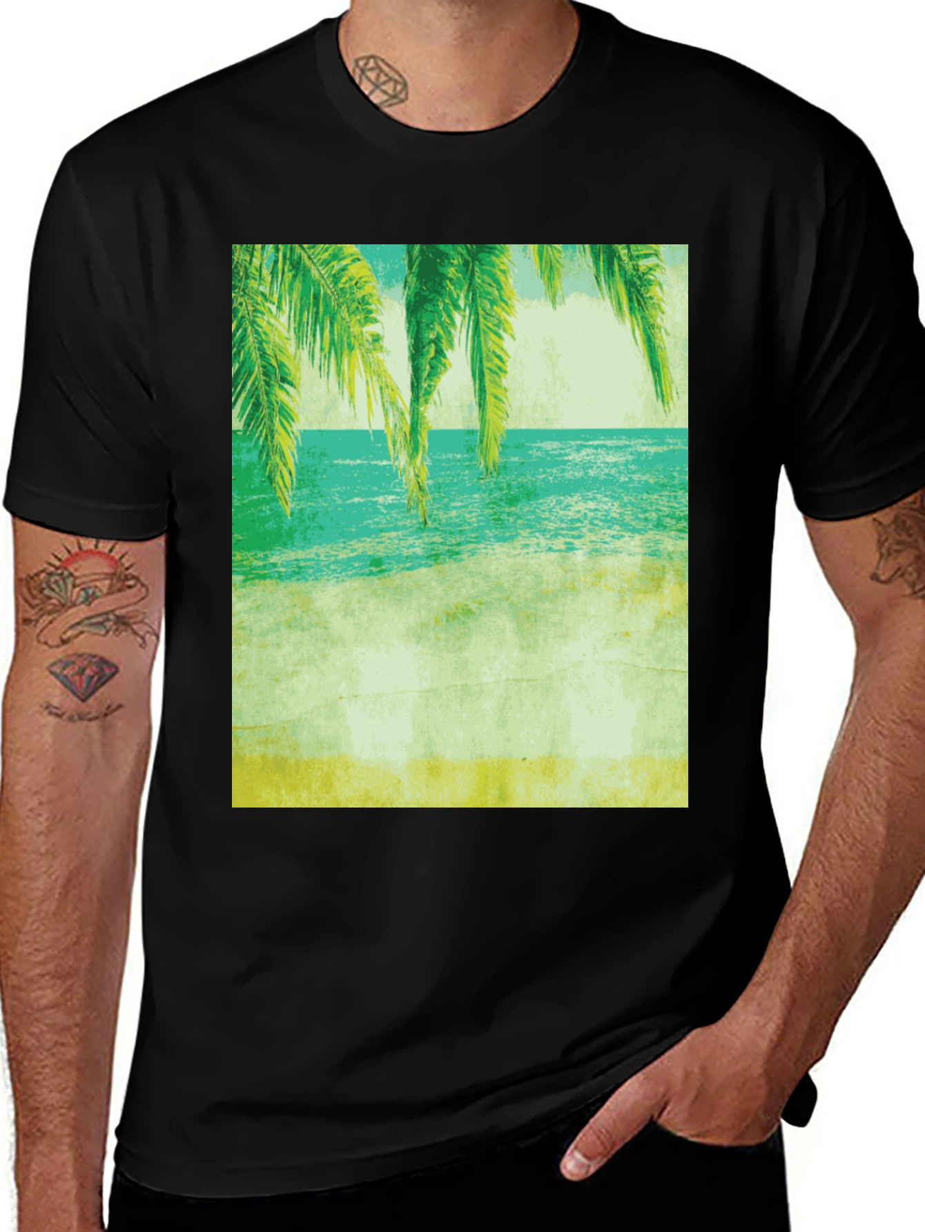 Variant 10 of Tropical Beach Print Tee - Relaxed Coastal Vibes