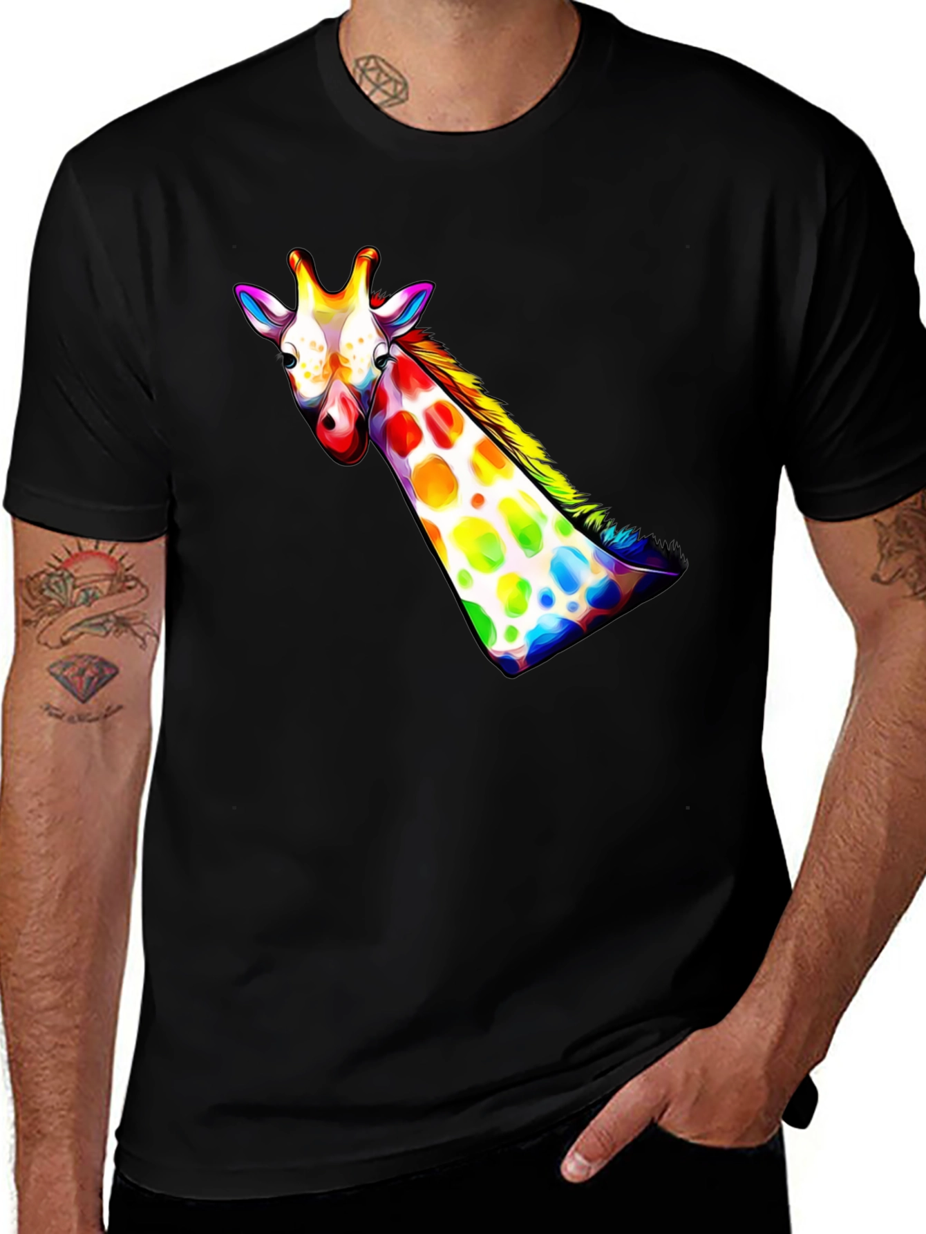 Variant 25 of Colorful Giraffe Graphic Tee - Unique Design!