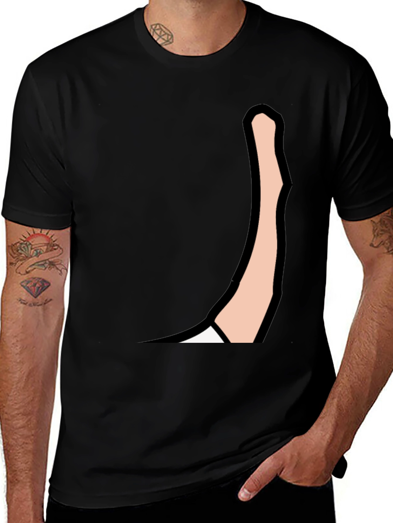 Variant 7 of Men's Black Graphic Tee: Cartoon Arm Design