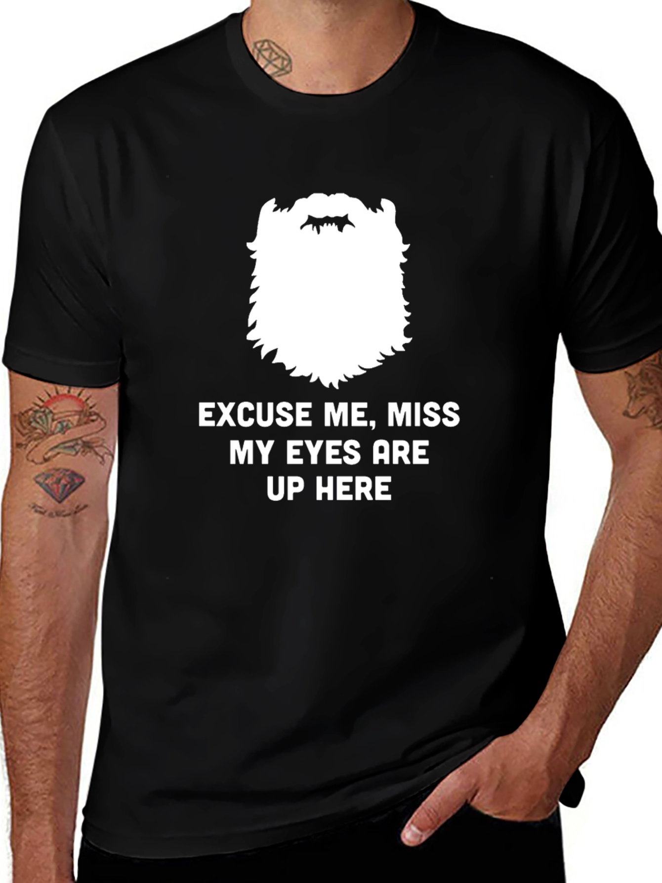 Variant 2 of Funny Bearded Men's "Eyes Up Here" Graphic Tee