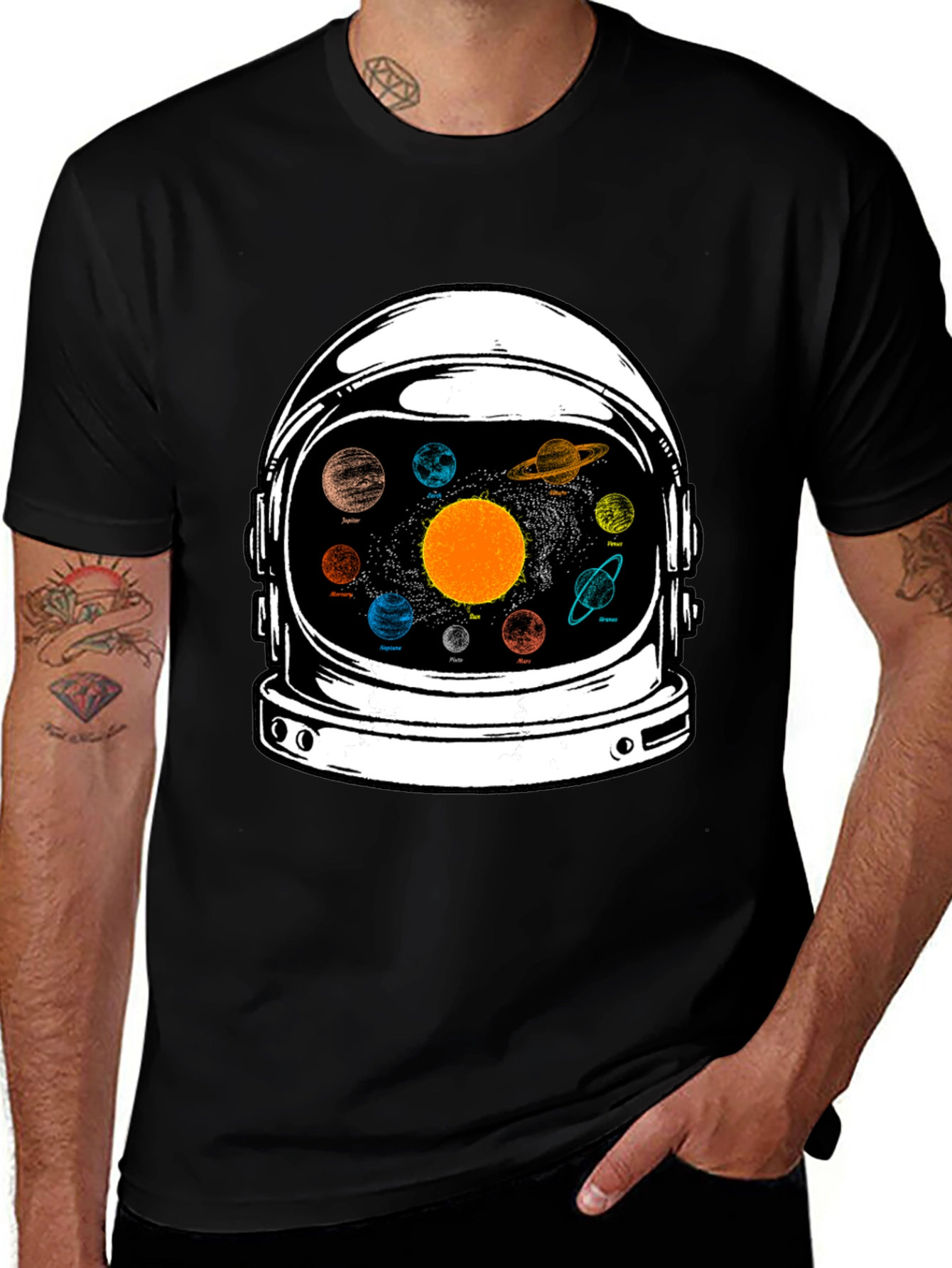 Variant 5 of Planets in Helmet Graphic Tee - Space Lover's T-Shirt