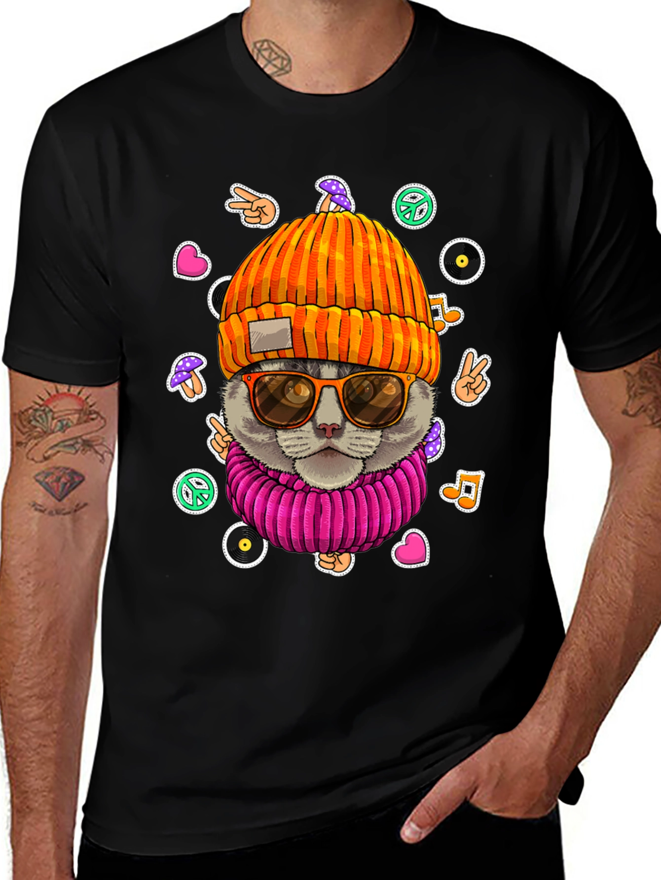 Variant 14 of Cool Cat Graphic Tee - Hippie Style