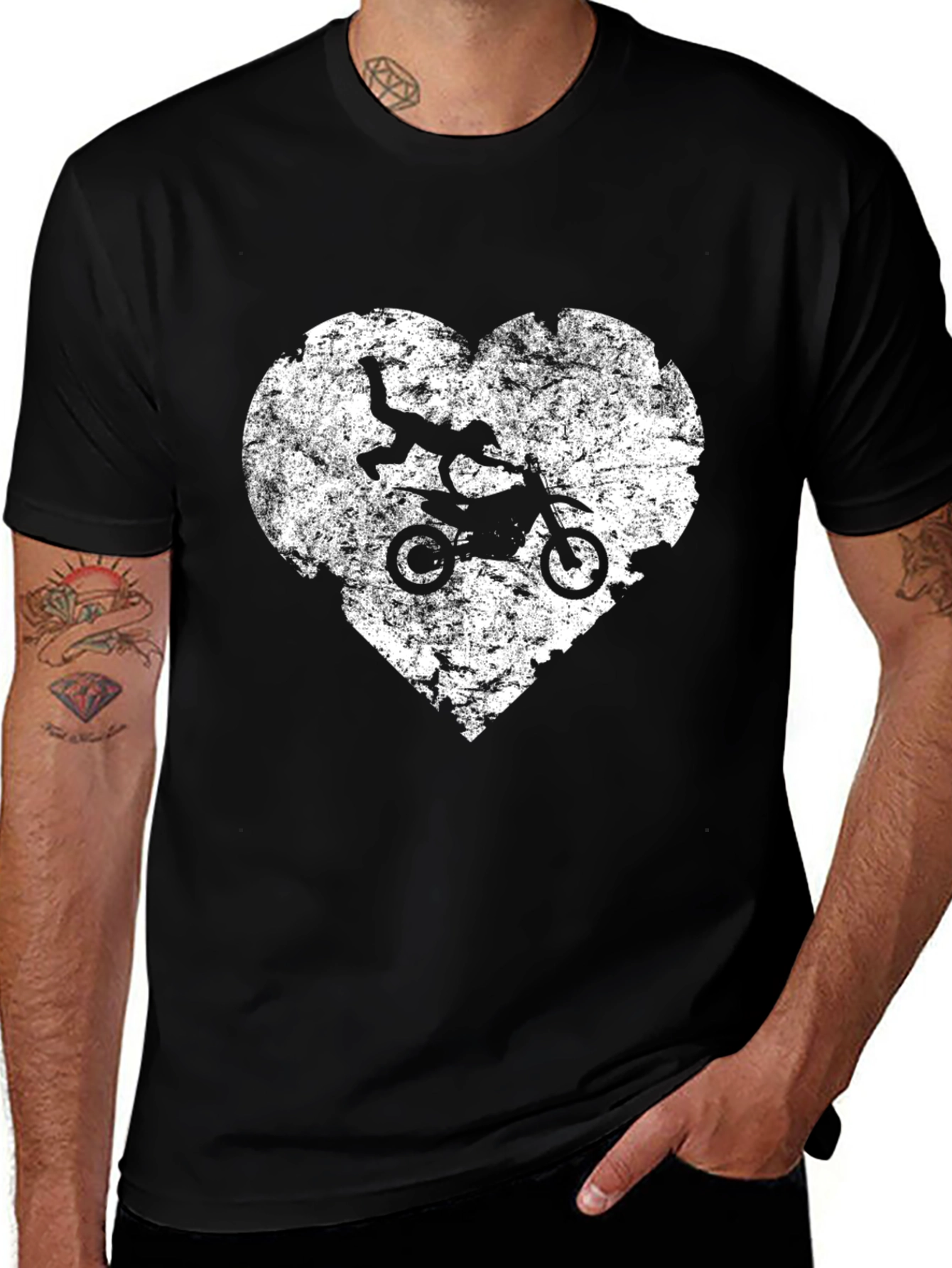 Variant 28 of Motorcycle Stunt Heart Graphic T-Shirt